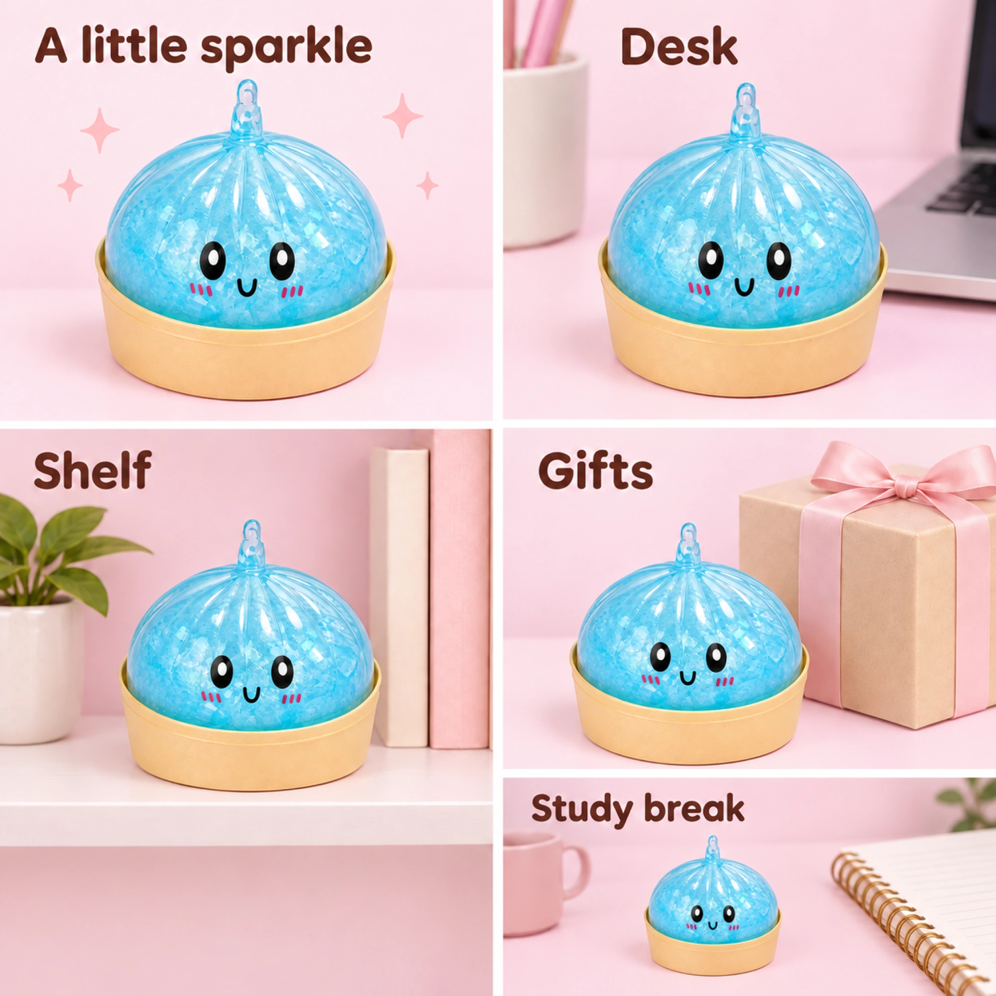 Glitter Dumpling Squishy – 4-Piece Kawaii TPR Stress Ball, Select Color — e-05-lifestyle