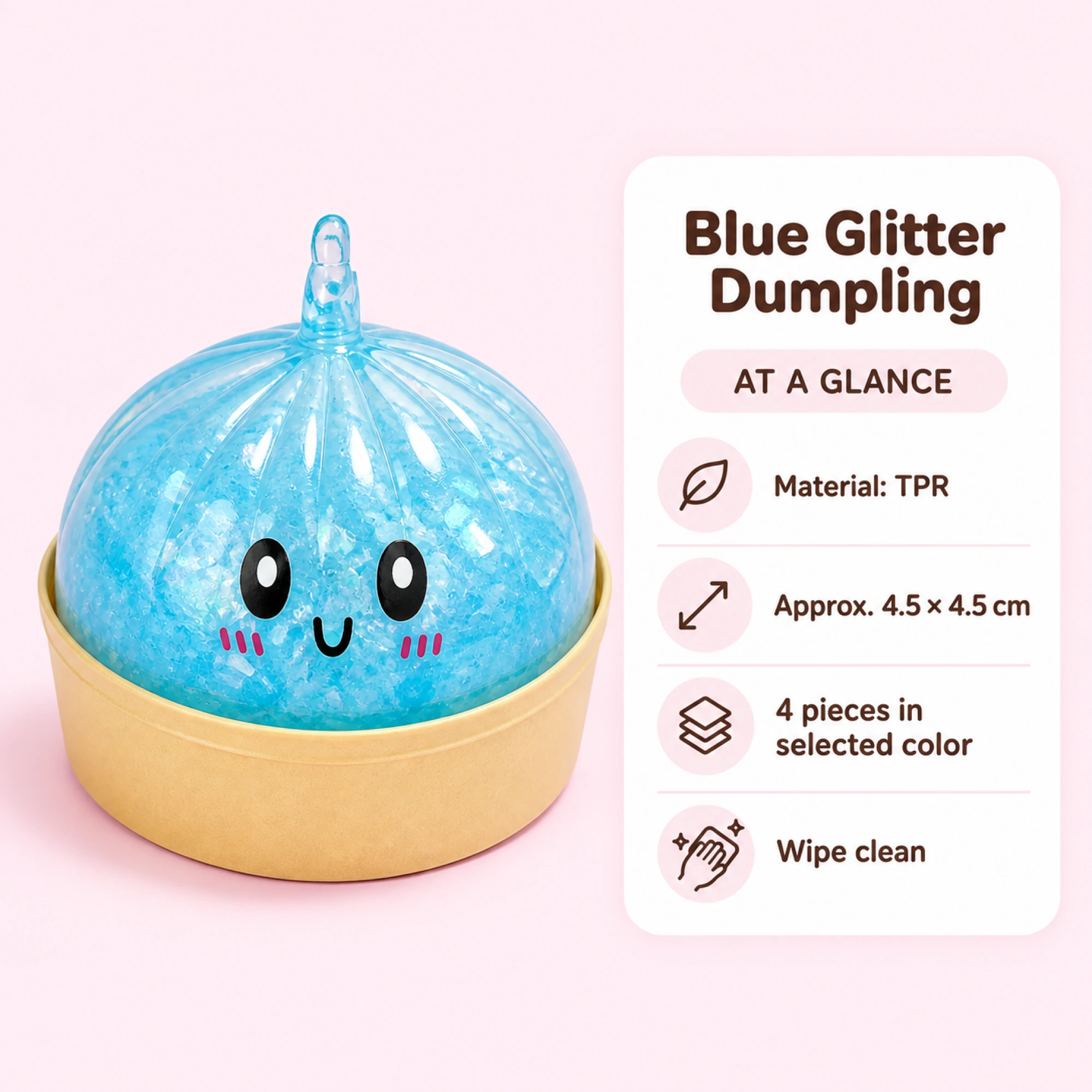 Glitter Dumpling Squishy – 4-Piece Kawaii TPR Stress Ball, Select Color — e-06-spec