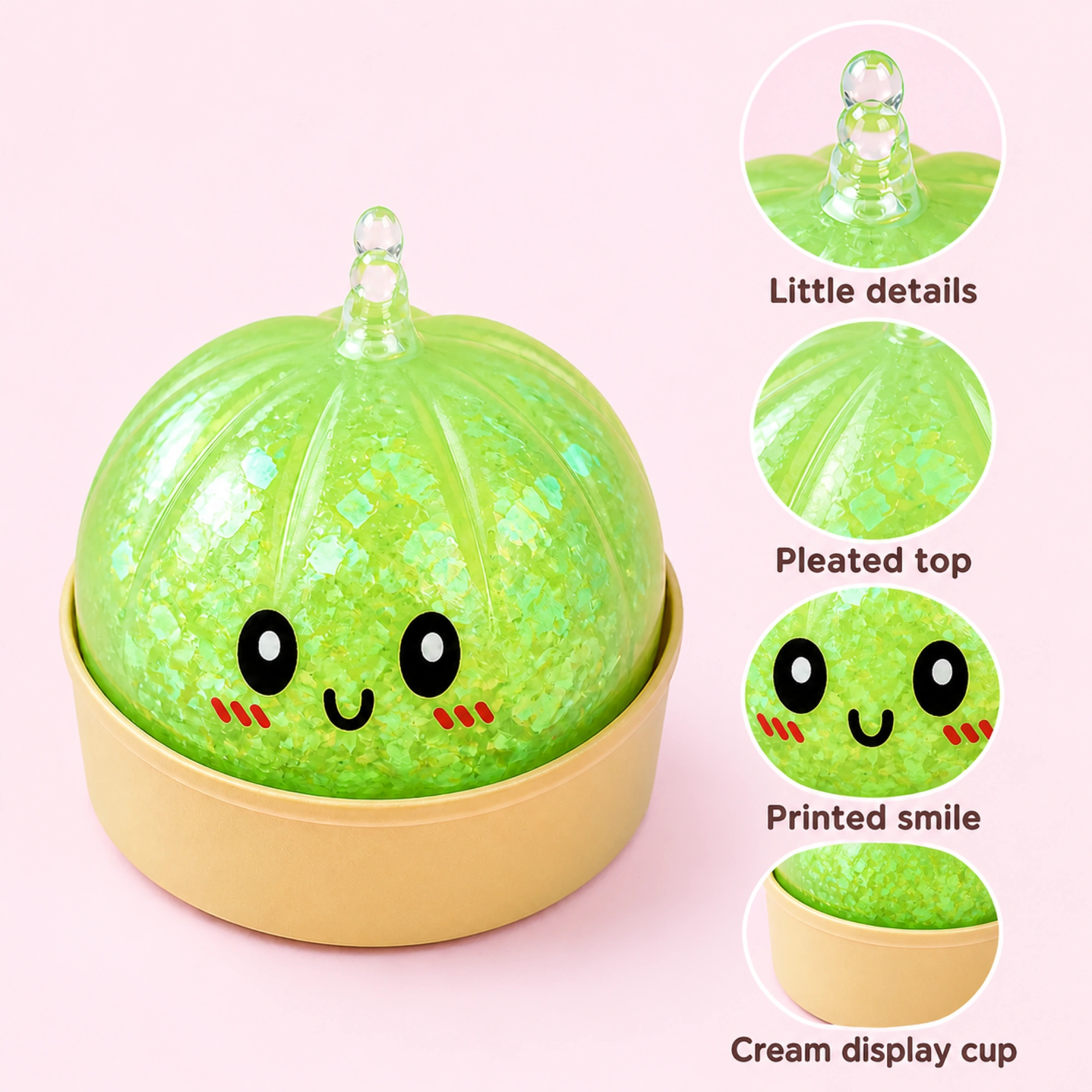 Glitter Dumpling Squishy – 4-Piece Kawaii TPR Stress Ball, Select Color — en-03-details