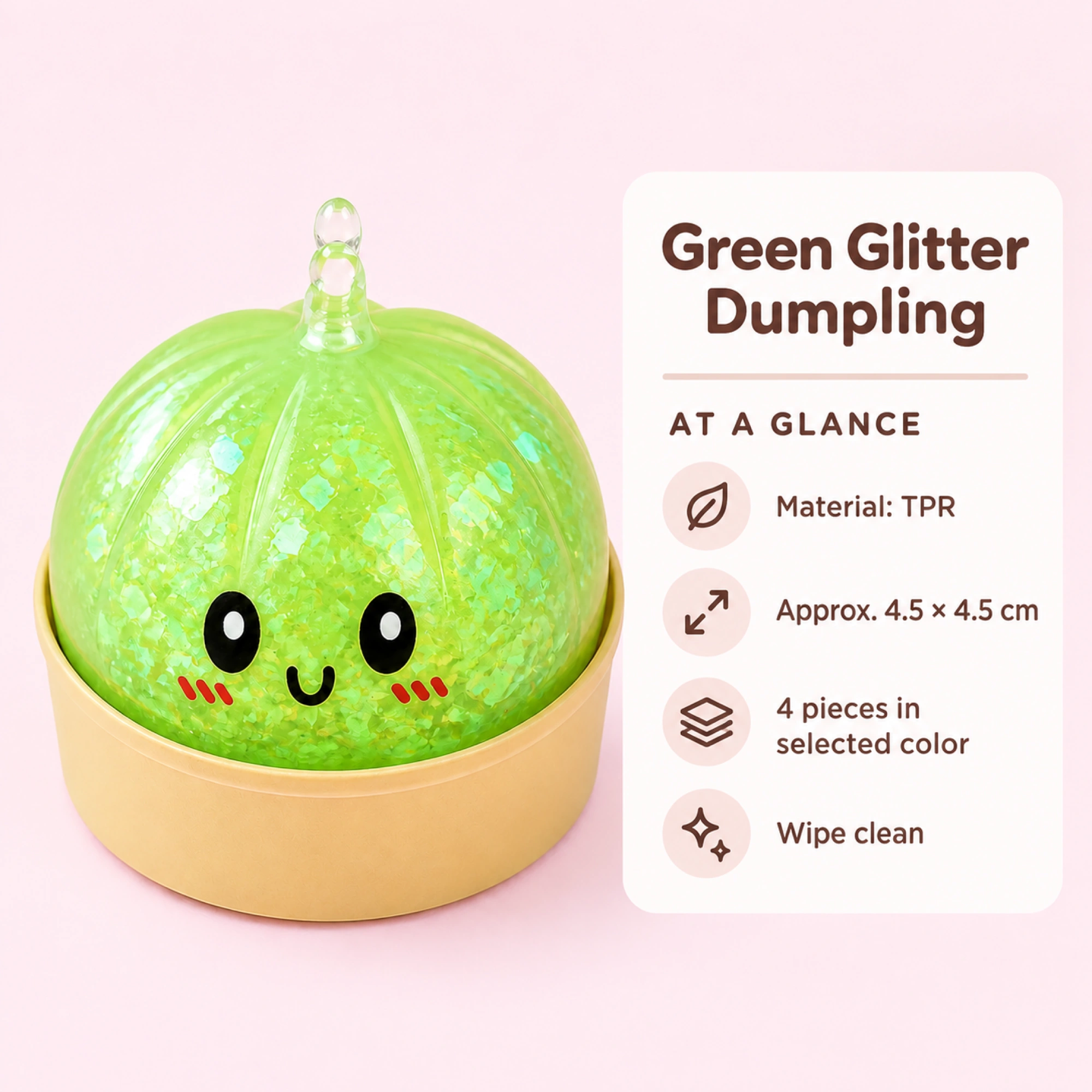 Glitter Dumpling Squishy – 4-Piece Kawaii TPR Stress Ball, Select Color — en-06-spec