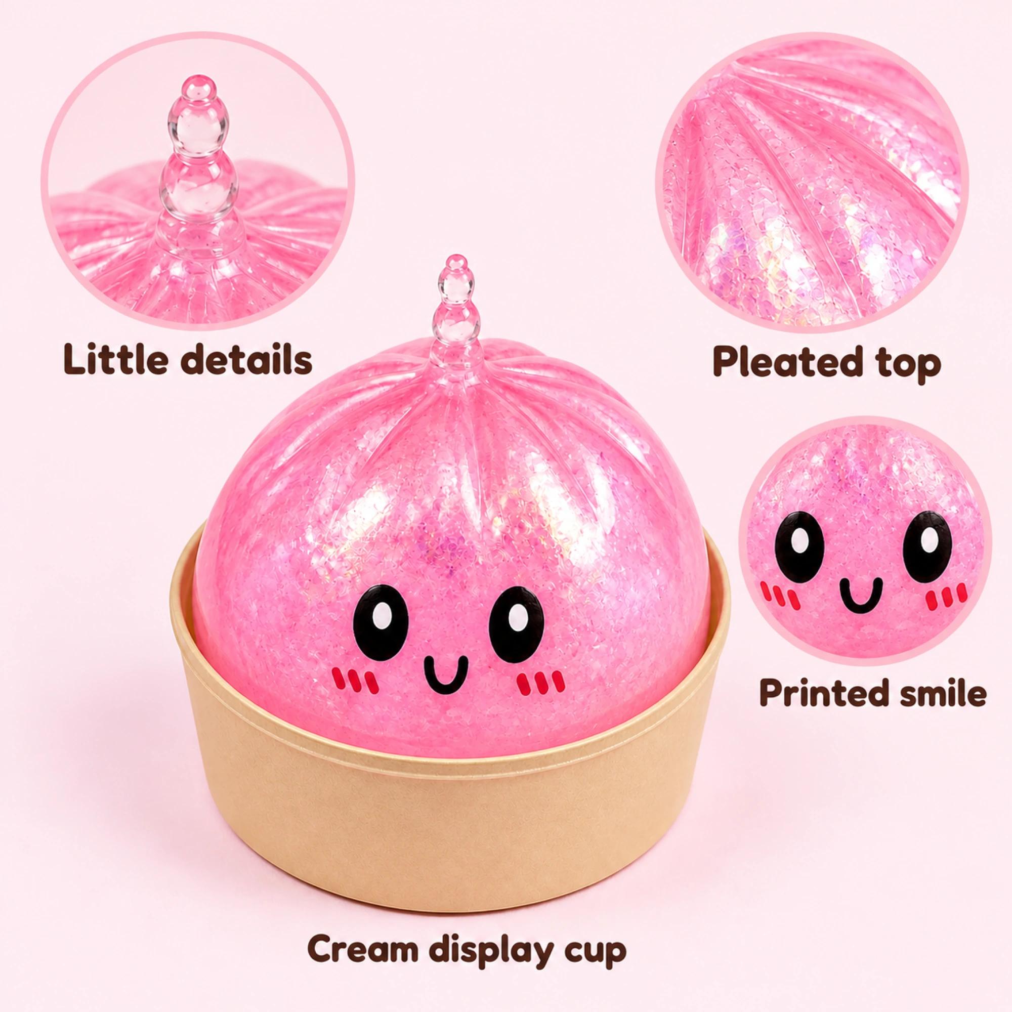 Glitter Dumpling Squishy – 4-Piece Kawaii TPR Stress Ball, Select Color — k-03-details
