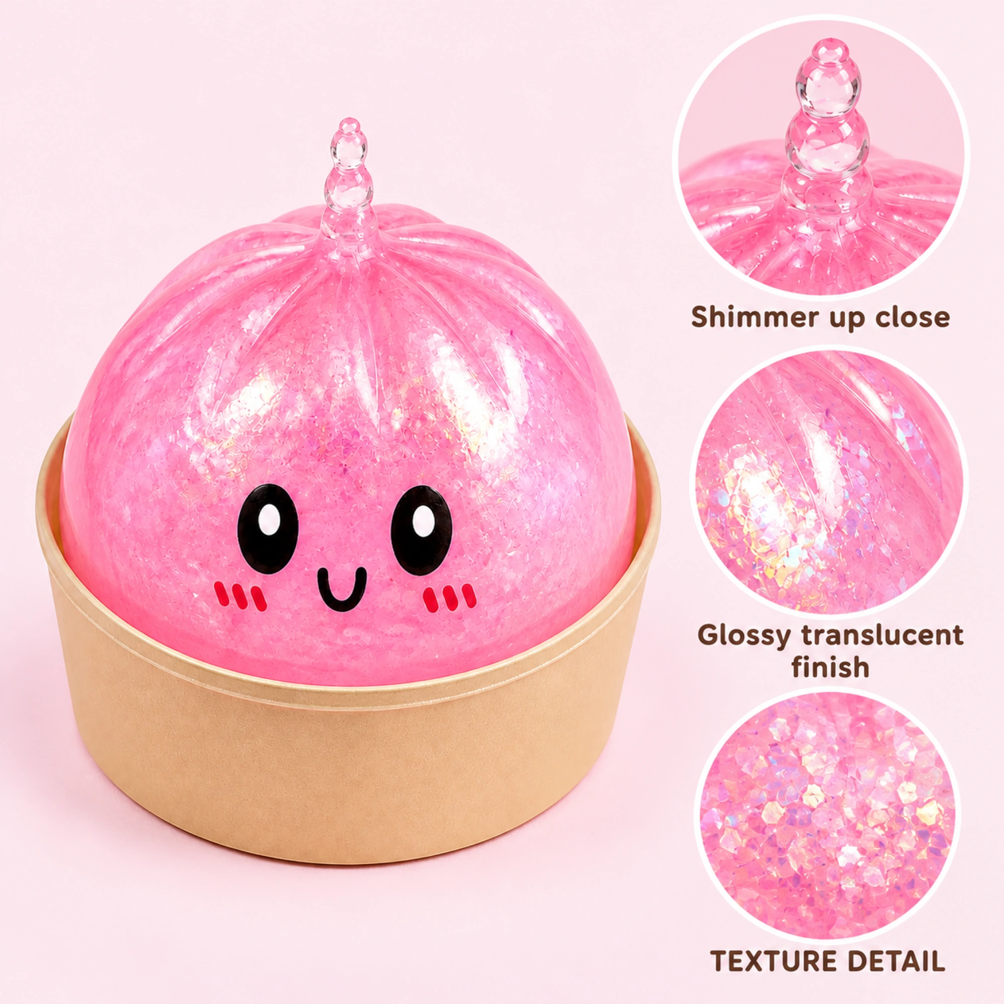 Glitter Dumpling Squishy – 4-Piece Kawaii TPR Stress Ball, Select Color — k-03-inside