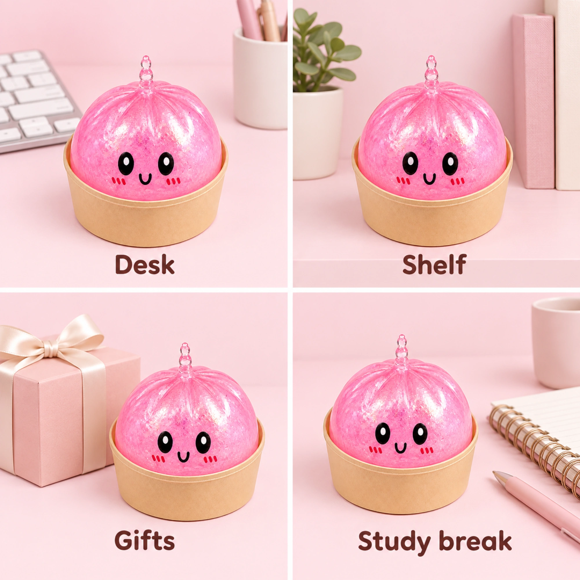 Glitter Dumpling Squishy – 4-Piece Kawaii TPR Stress Ball, Select Color — k-05-lifestyle
