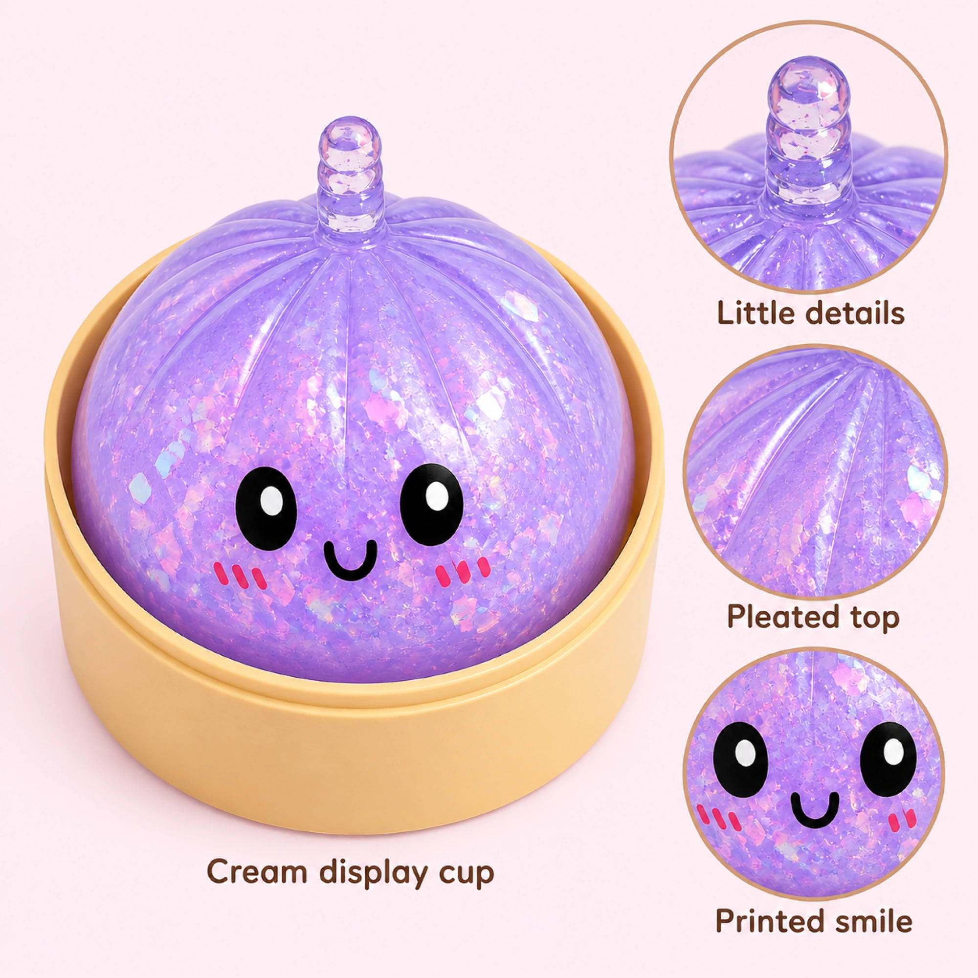 Glitter Dumpling Squishy – 4-Piece Kawaii TPR Stress Ball, Select Color — ple-03-details