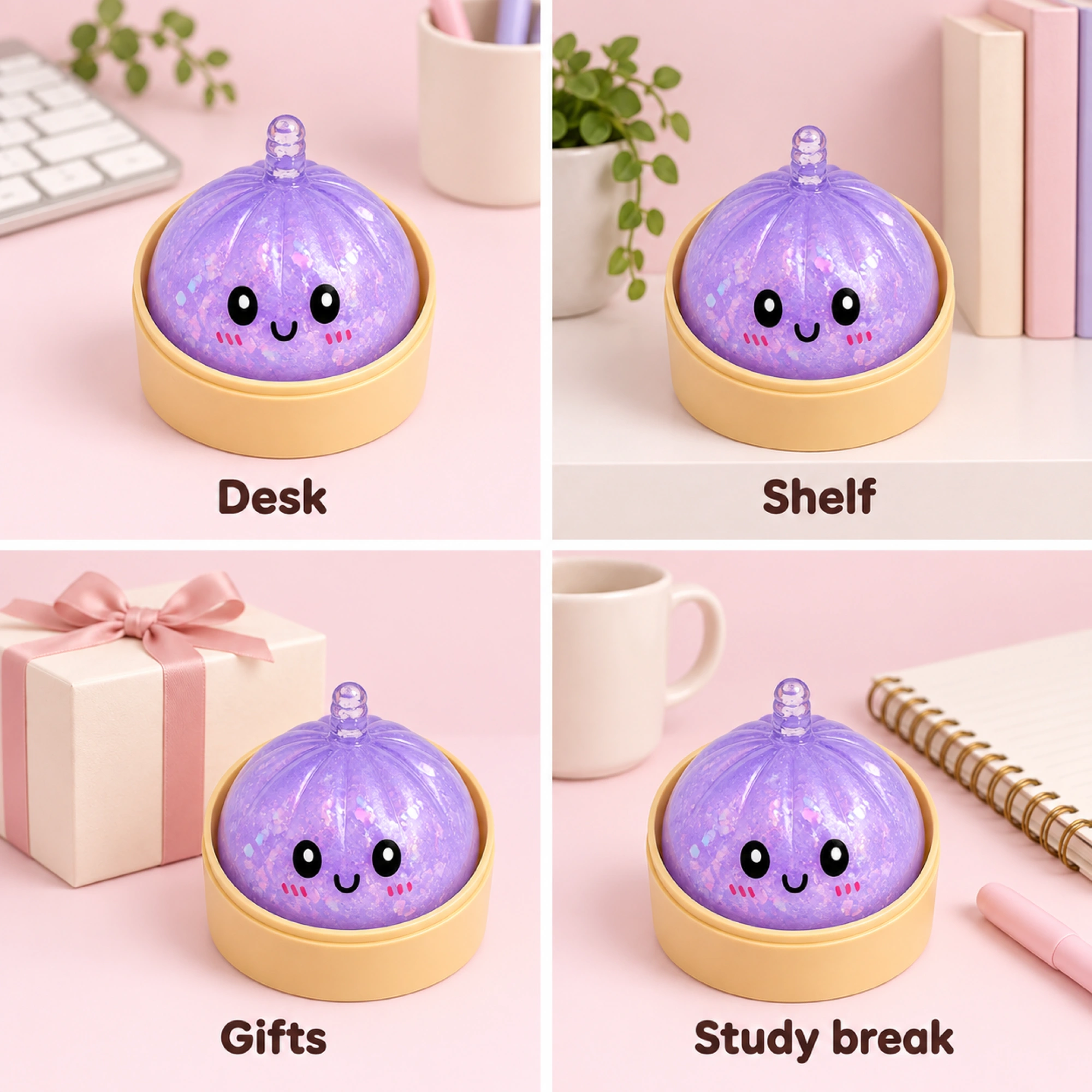 Glitter Dumpling Squishy – 4-Piece Kawaii TPR Stress Ball, Select Color — ple-05-lifestyle