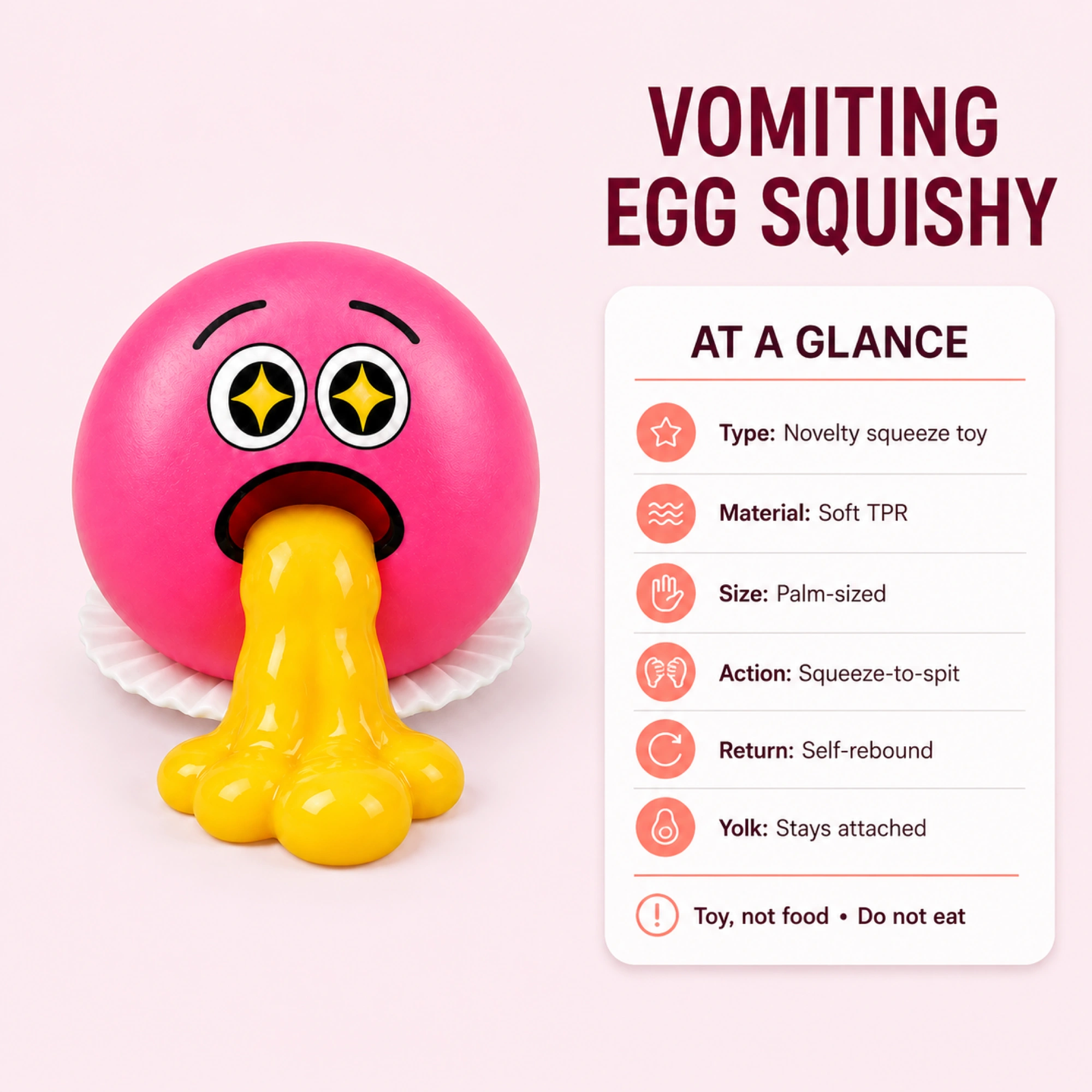 Pink vomiting egg TPR squishy - spec