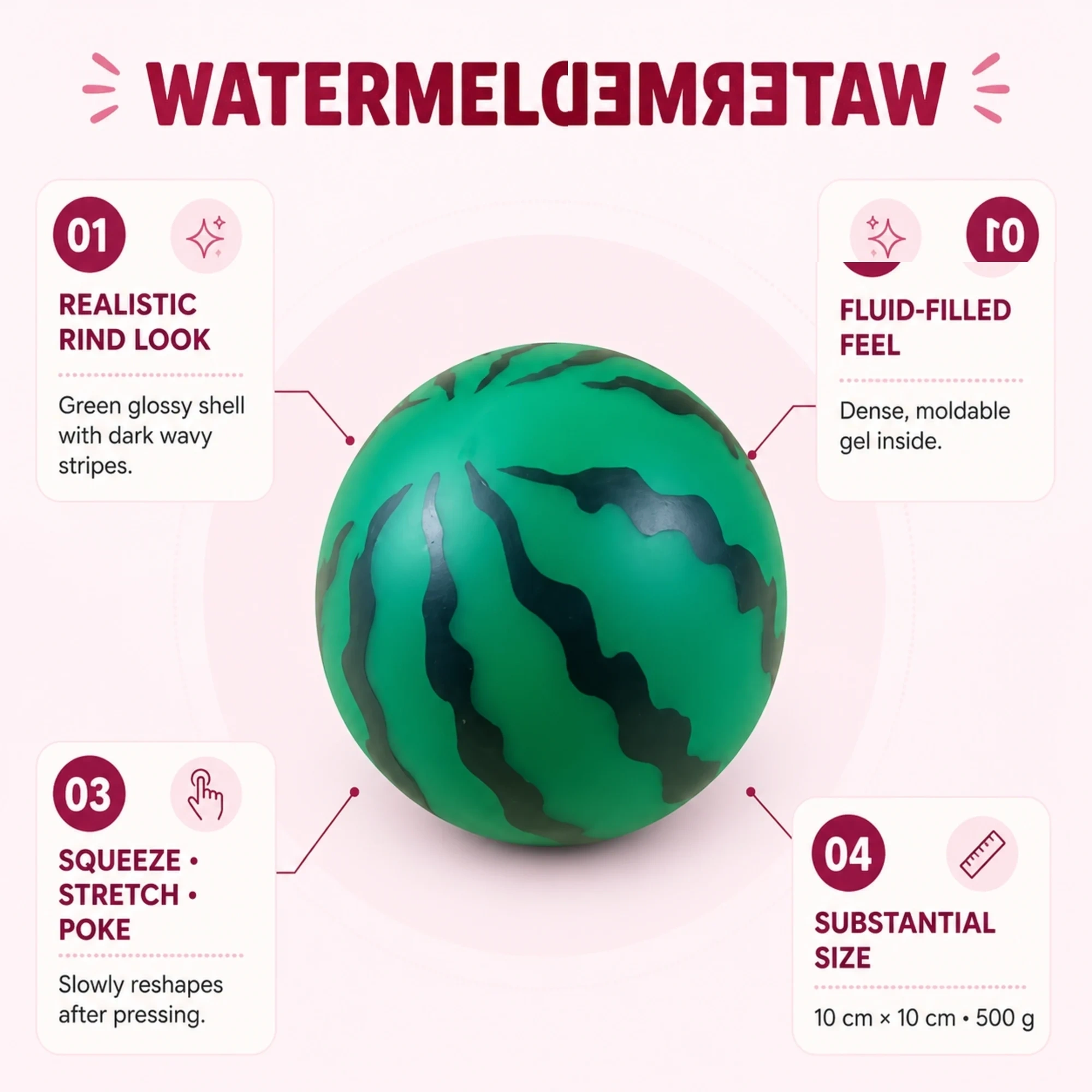 Watermelon Squishy — 10 cm Fluid-Filled Gel Stress Ball — alternate view