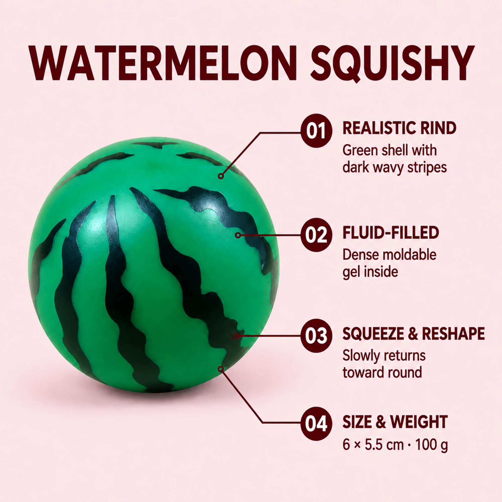 Watermelon Squishy — 6 cm Fluid-Filled Gel Stress Ball — alternate view