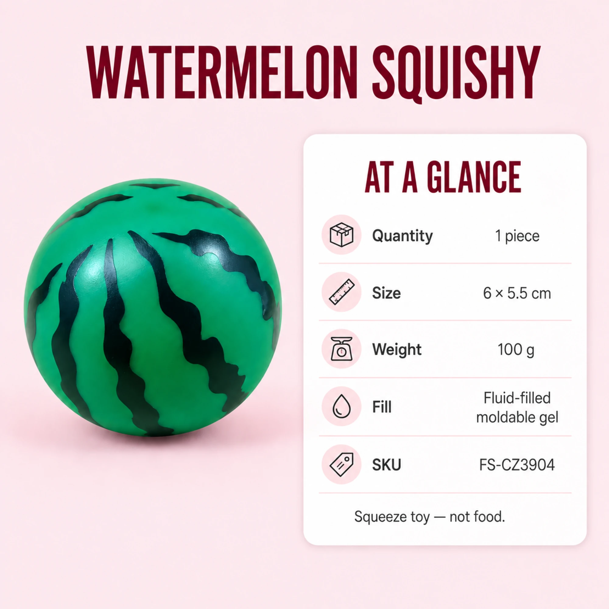 Watermelon squishy spec — 6 × 5.5 cm, 100 g