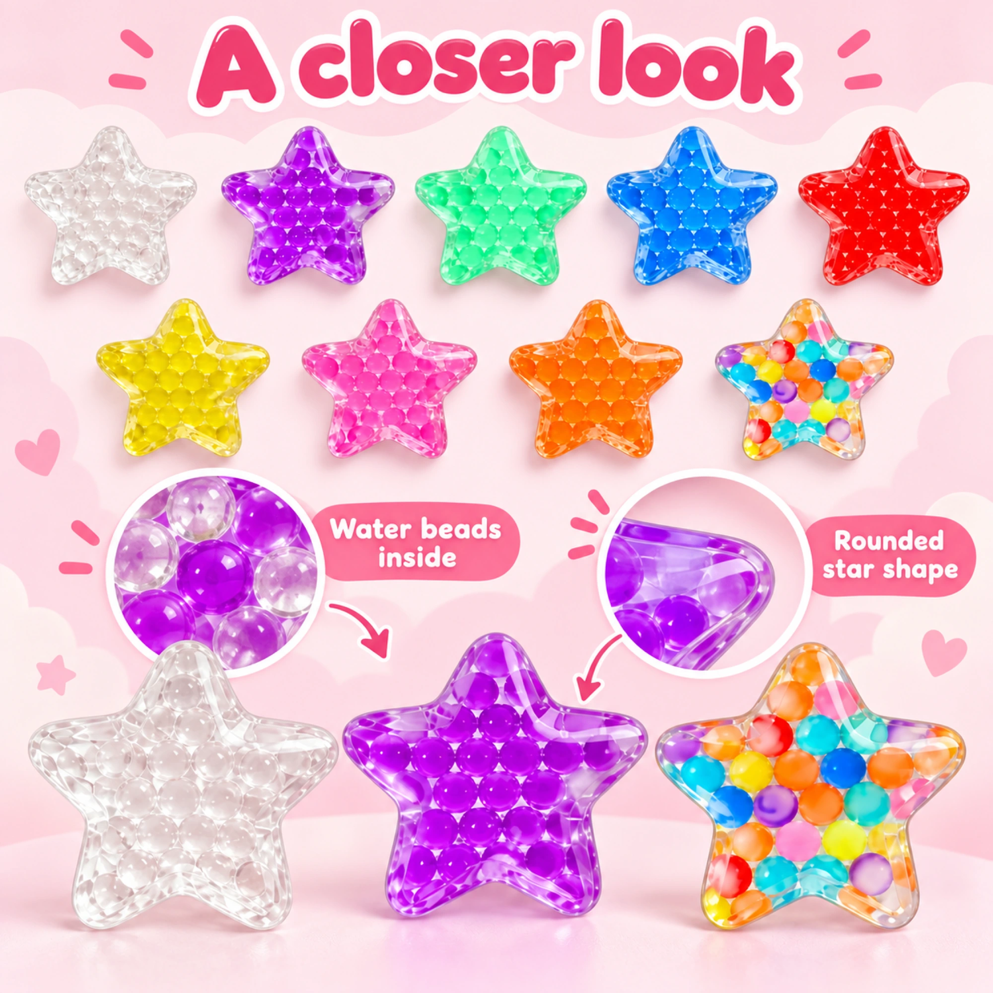 16 Pack Star Squishy Water Bead Balls - Mini Sensory Fidget Toys — details