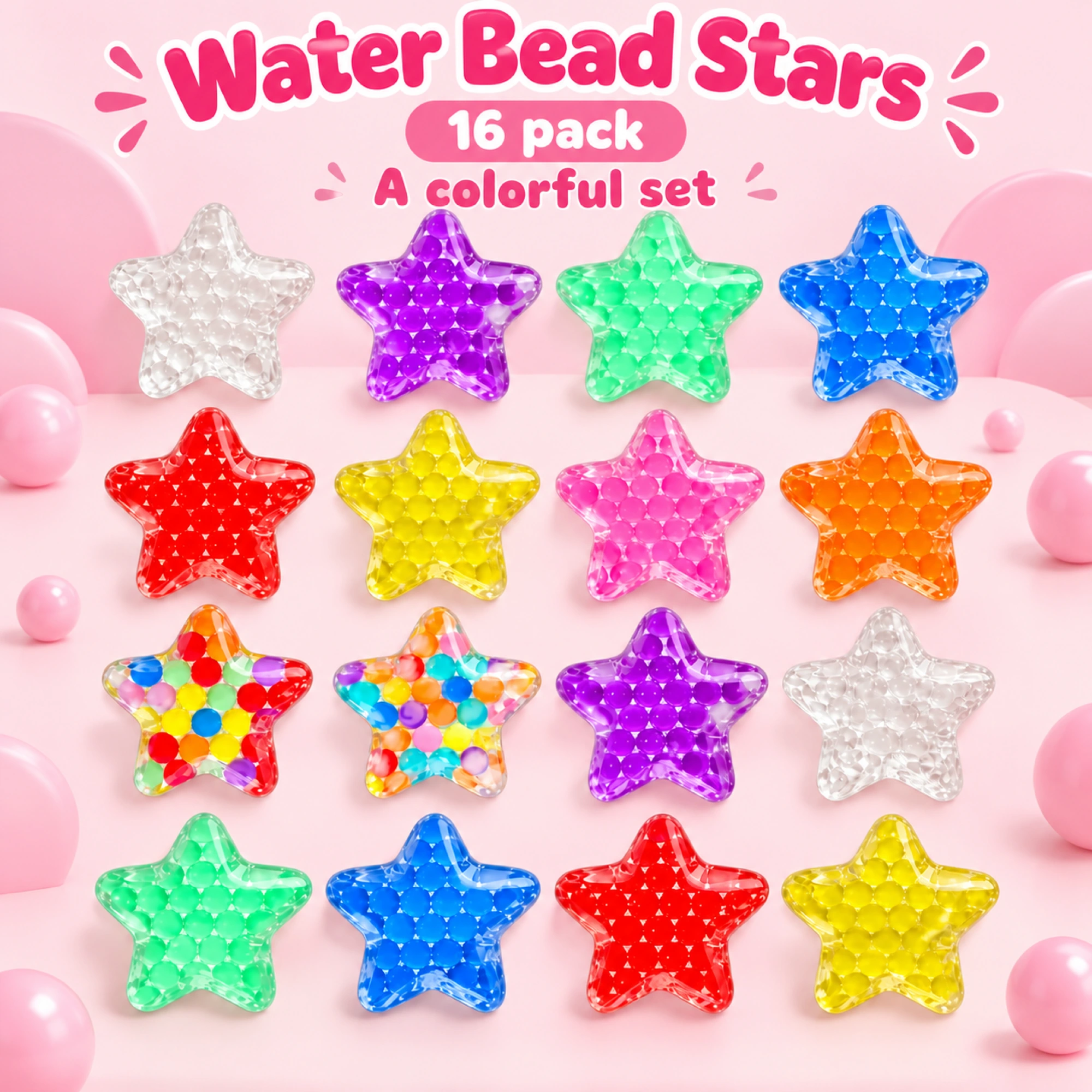 16 Pack Star Squishy Water Bead Balls - Mini Sensory Fidget Toys — pack