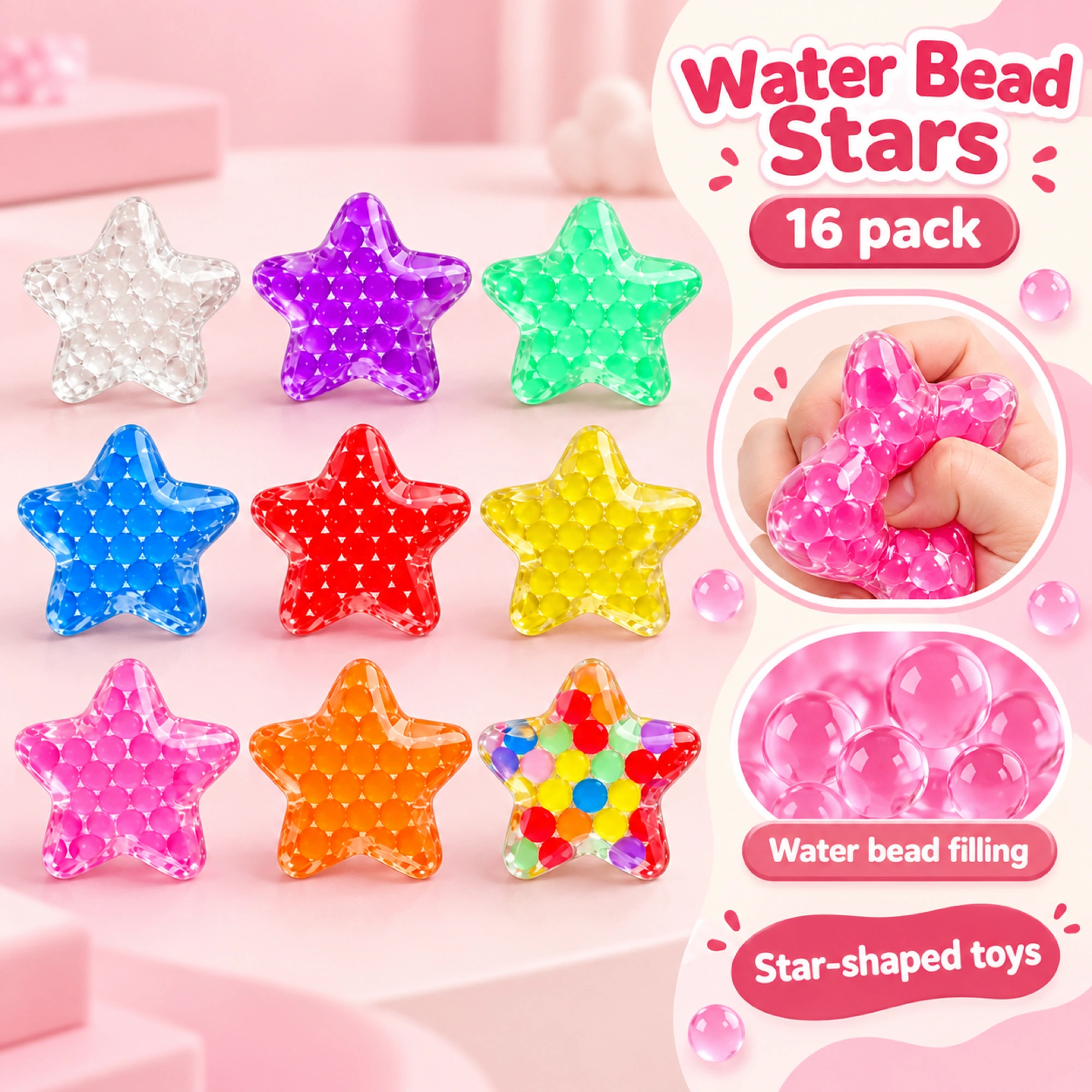 16 Pack Star Squishy Water Bead Balls - Mini Sensory Fidget Toys — spec