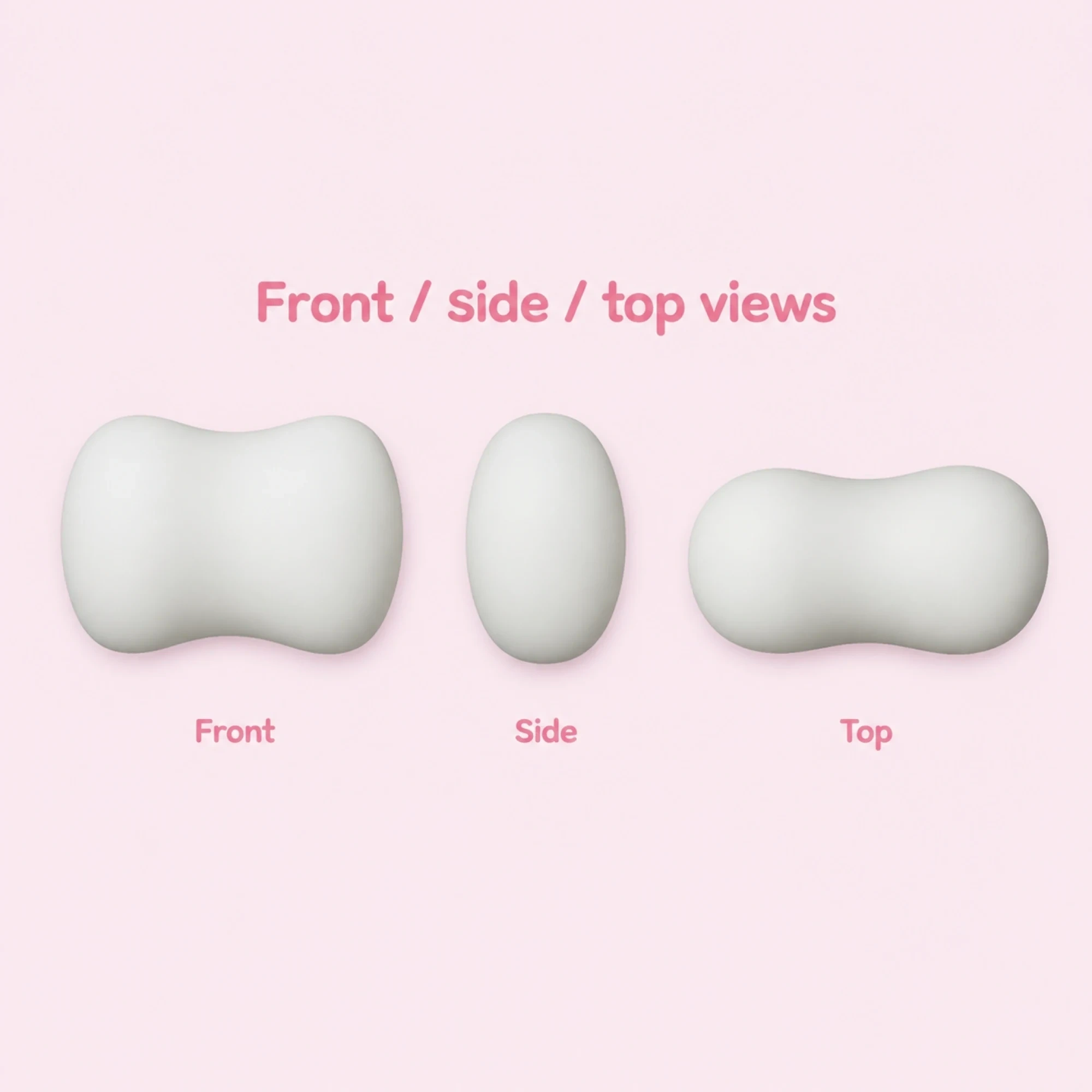 White soap squishy — front, side and top views