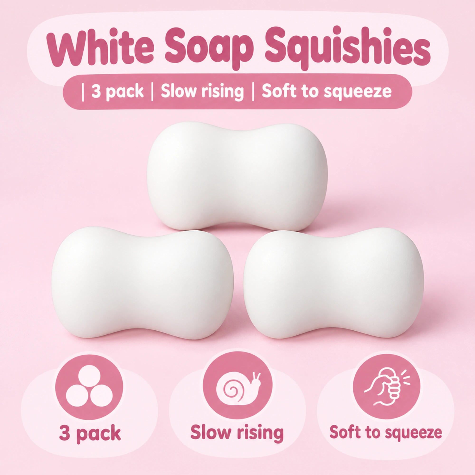 3 Pack White Soap Squishy Slow Rising Squishy Fidget Toys — alternate view