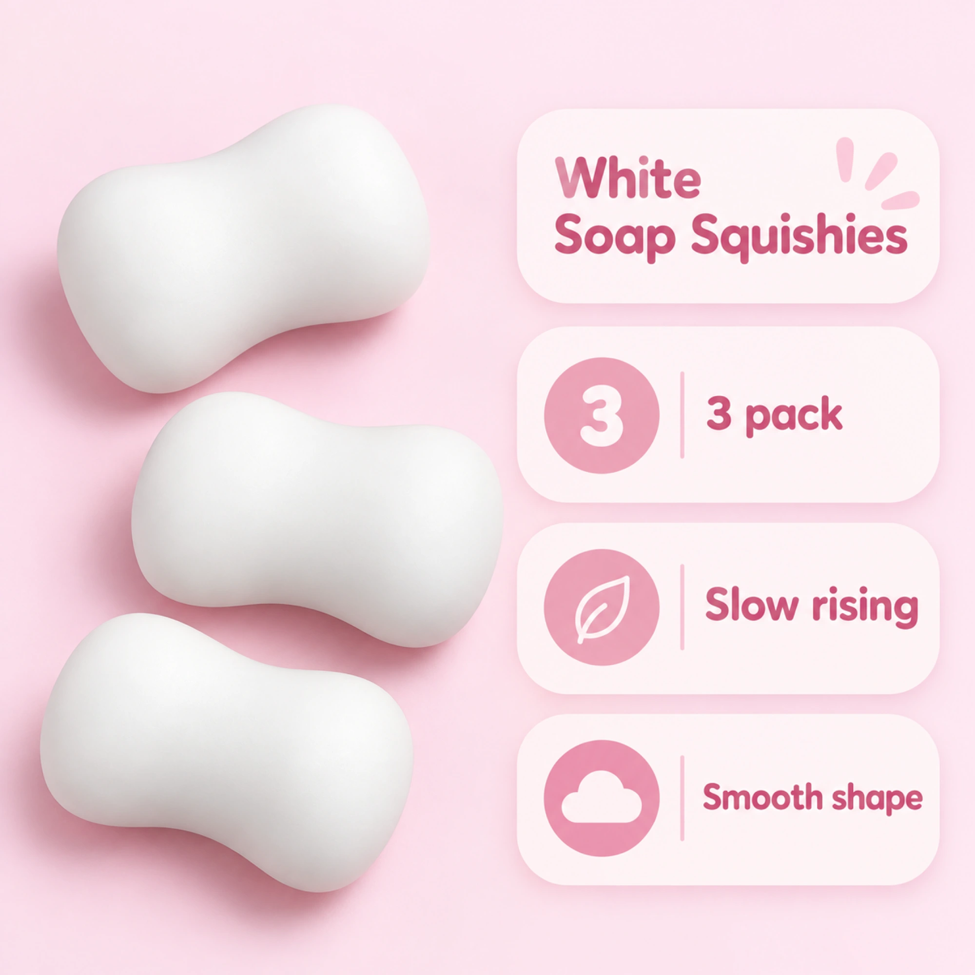 3 Pack White Soap Squishy Slow Rising Squishy Fidget Toys — spec