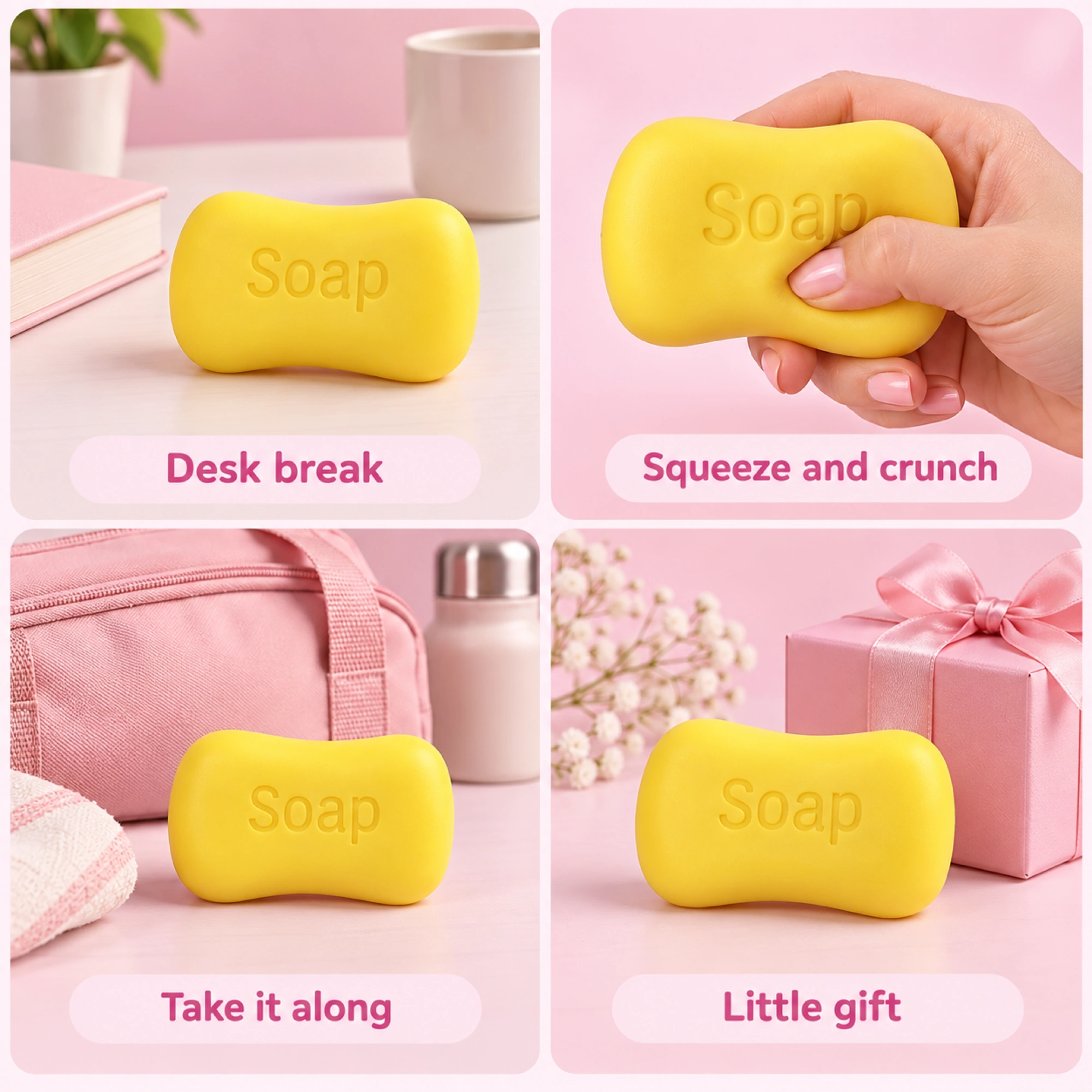 Mini Yellow Soap Squishy Crunchy Bead-Filled Stress Toy — lifestyle