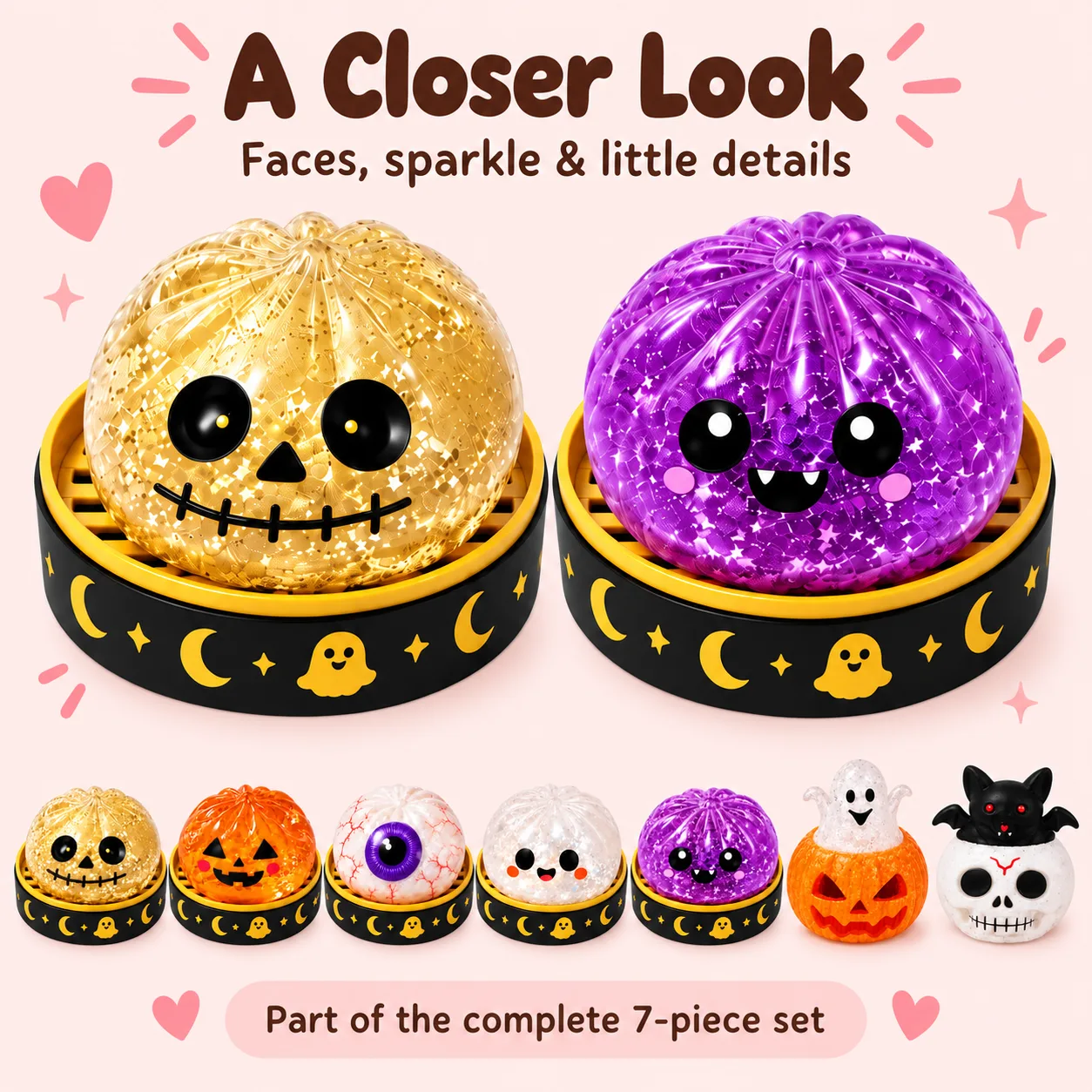 Gold and purple round character details with the complete seven-piece set