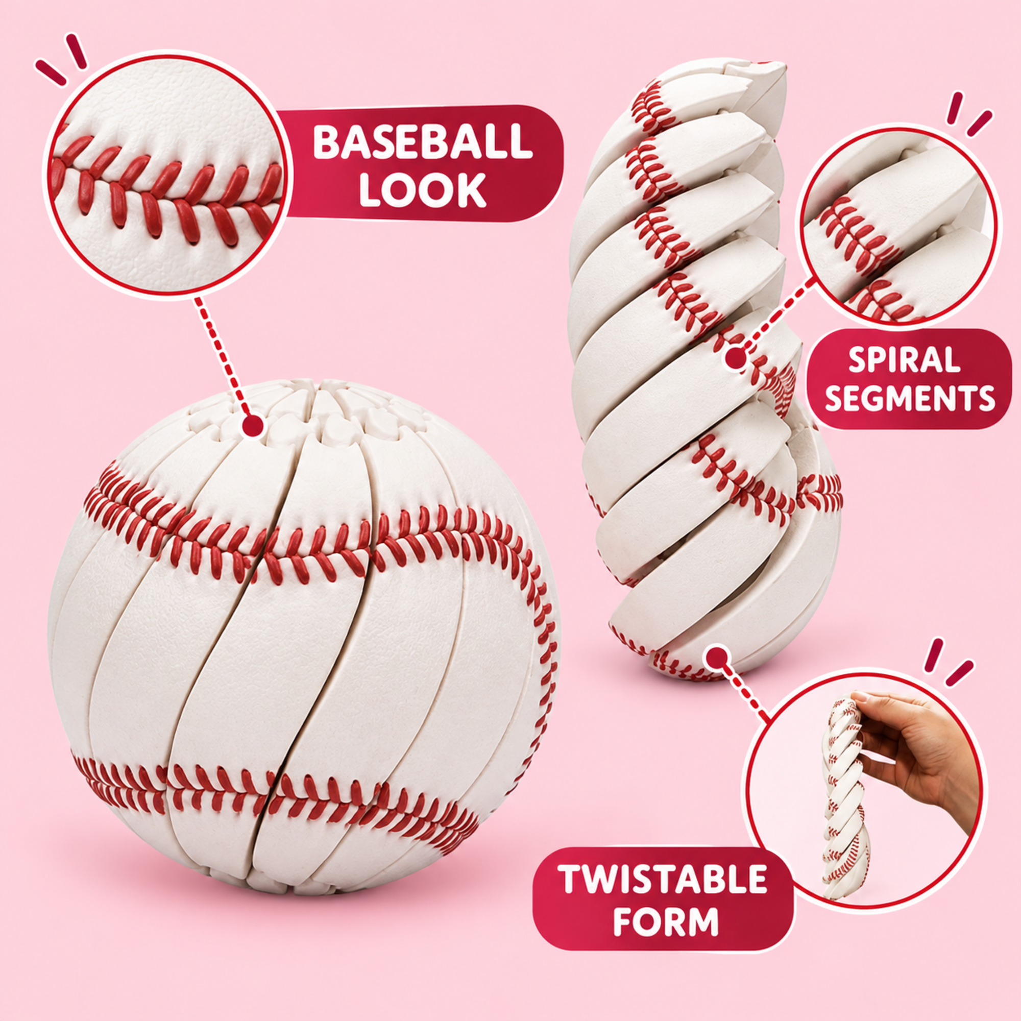 Baseball fidget ball features