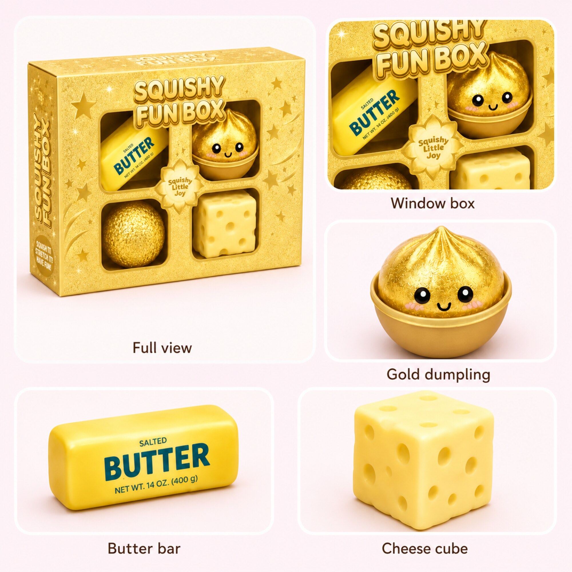 Gold Squishy Fun Box – 4-Piece Mystery Set (foto 4)