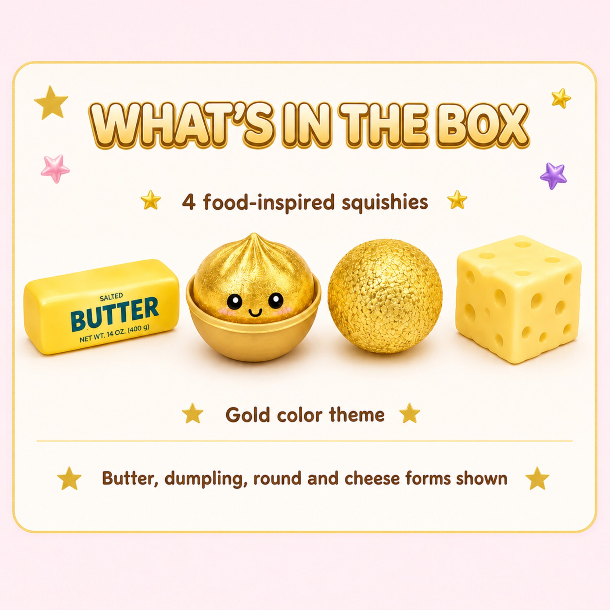 Gold Squishy Fun Box – 4-Piece Mystery Set (foto 5)