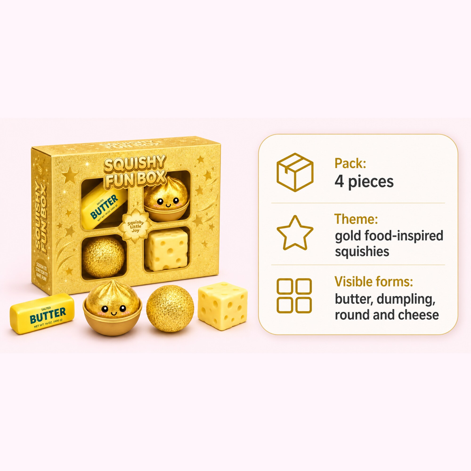 Gold Squishy Fun Box – 4-Piece Mystery Set (foto 7)