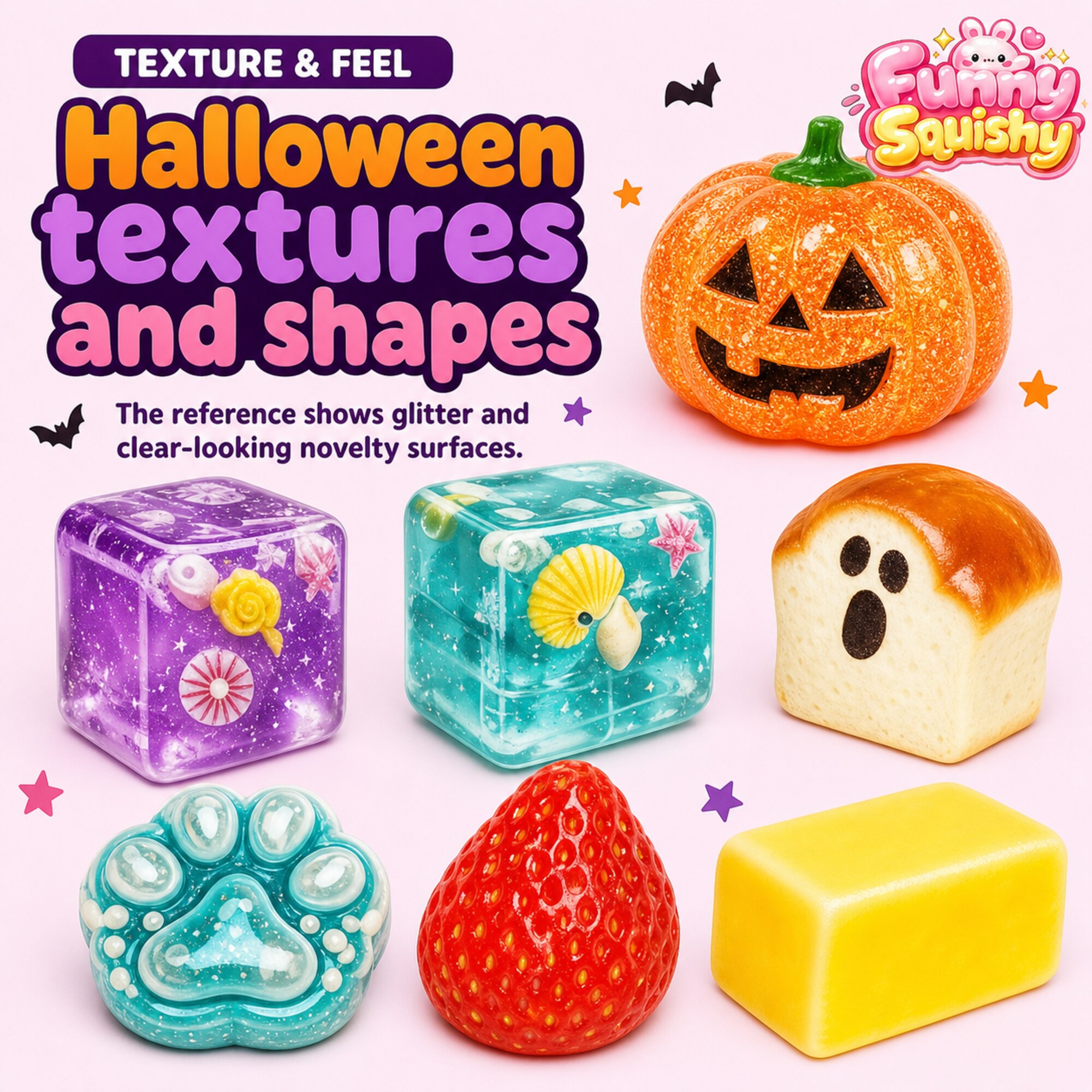 Halloween 8-piece squishy fun box with pumpkin, ghost bread and novelty cube shapes – image 3
