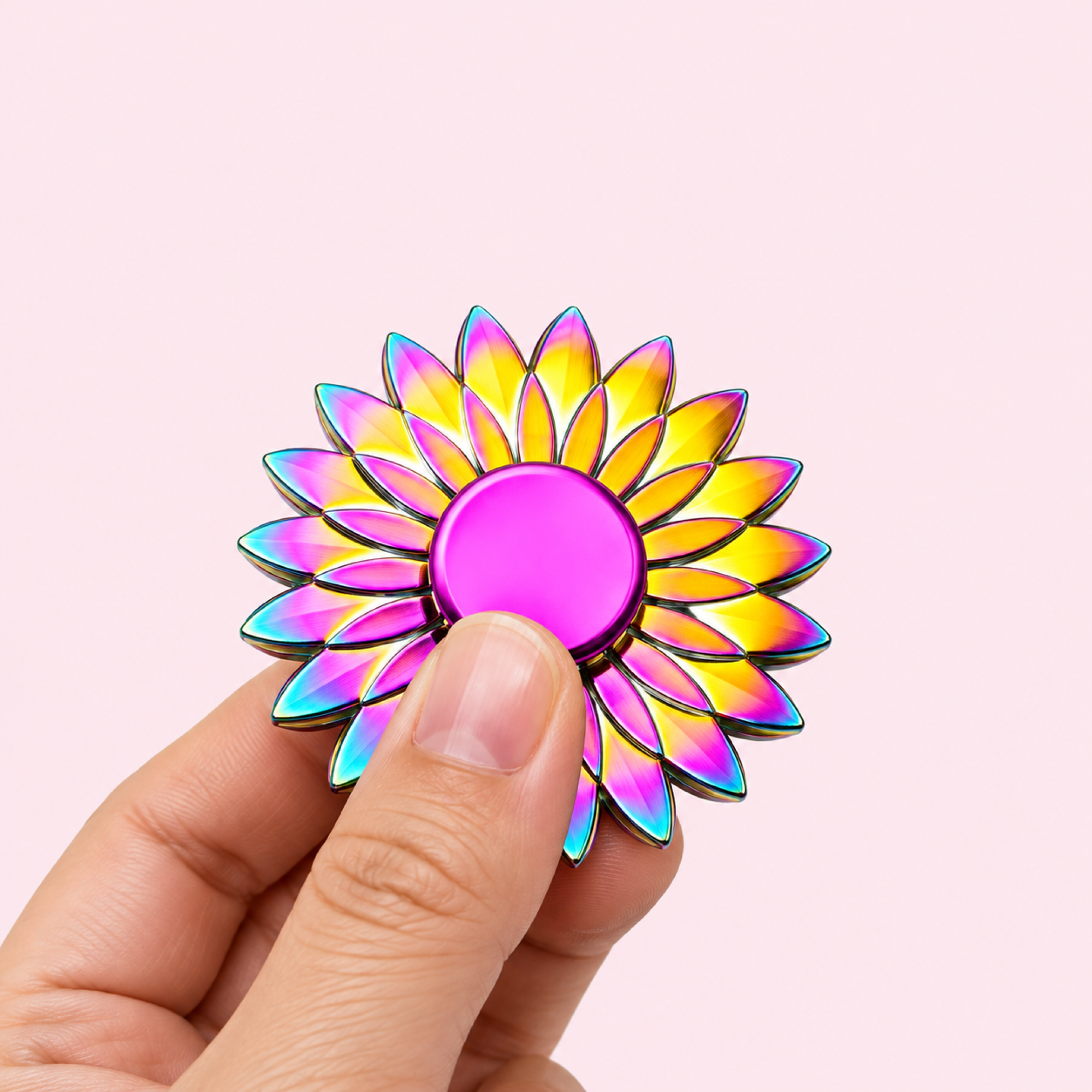 虹色のハンドスピナー：全速で回ると仕上げはどうなるのか