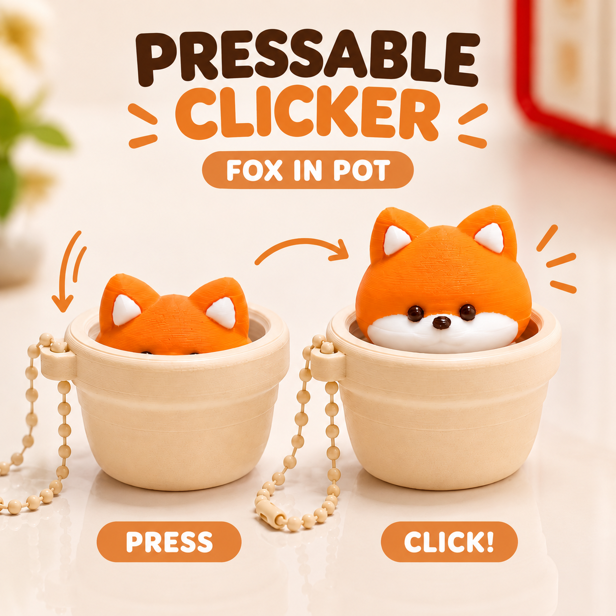 Orange Fox Pop-Up Clicker Keychain（写真2枚目）