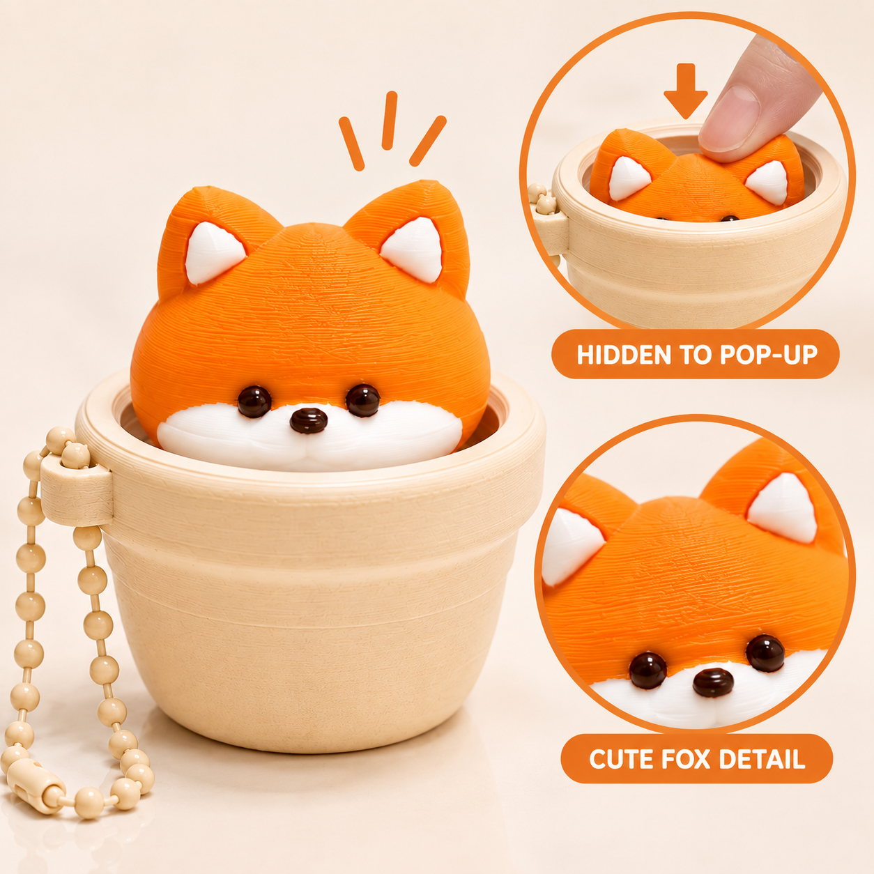 Orange Fox Pop-Up Clicker Keychain（写真3枚目）