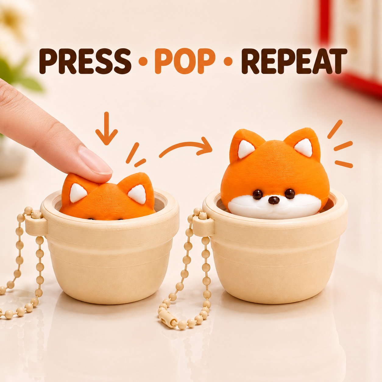 Orange Fox Pop-Up Clicker Keychain（写真4枚目）
