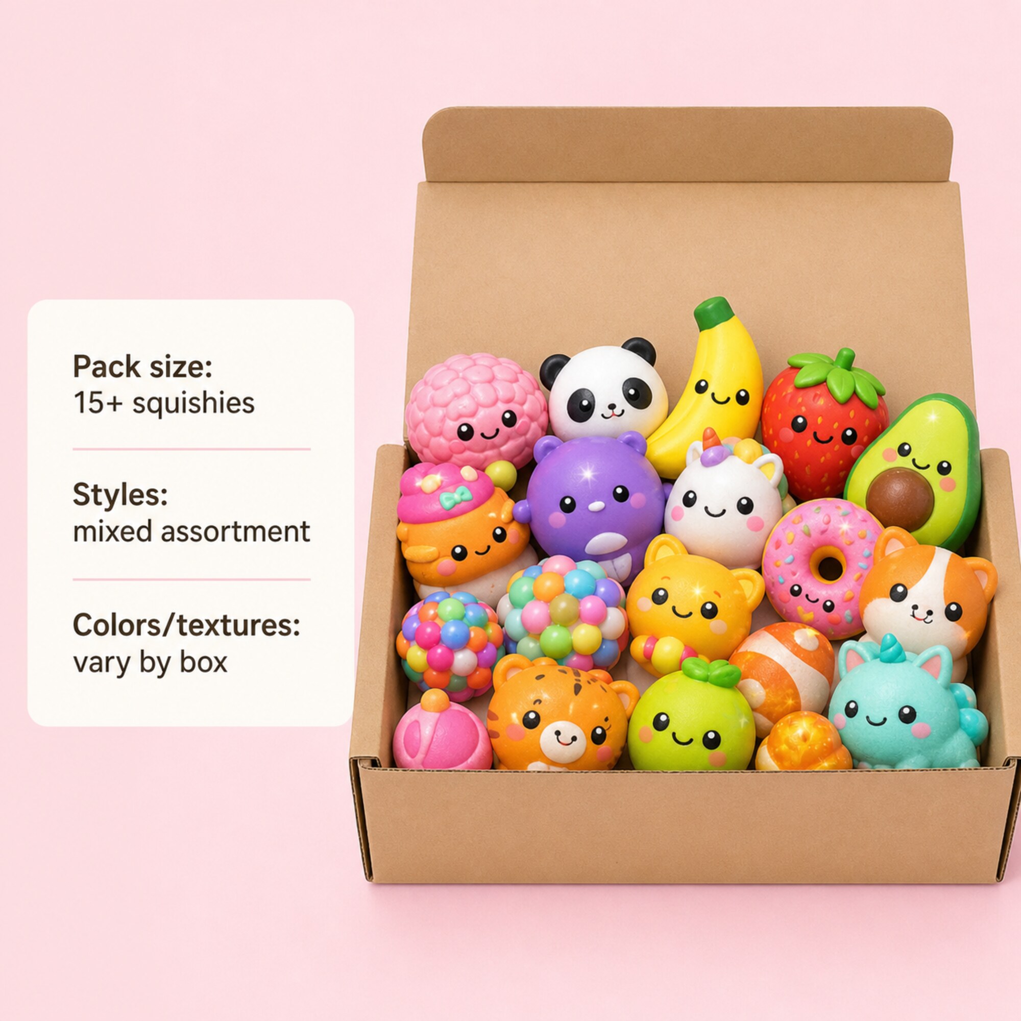 Party Surprise squishy mystery box with 15 or more assorted squishies