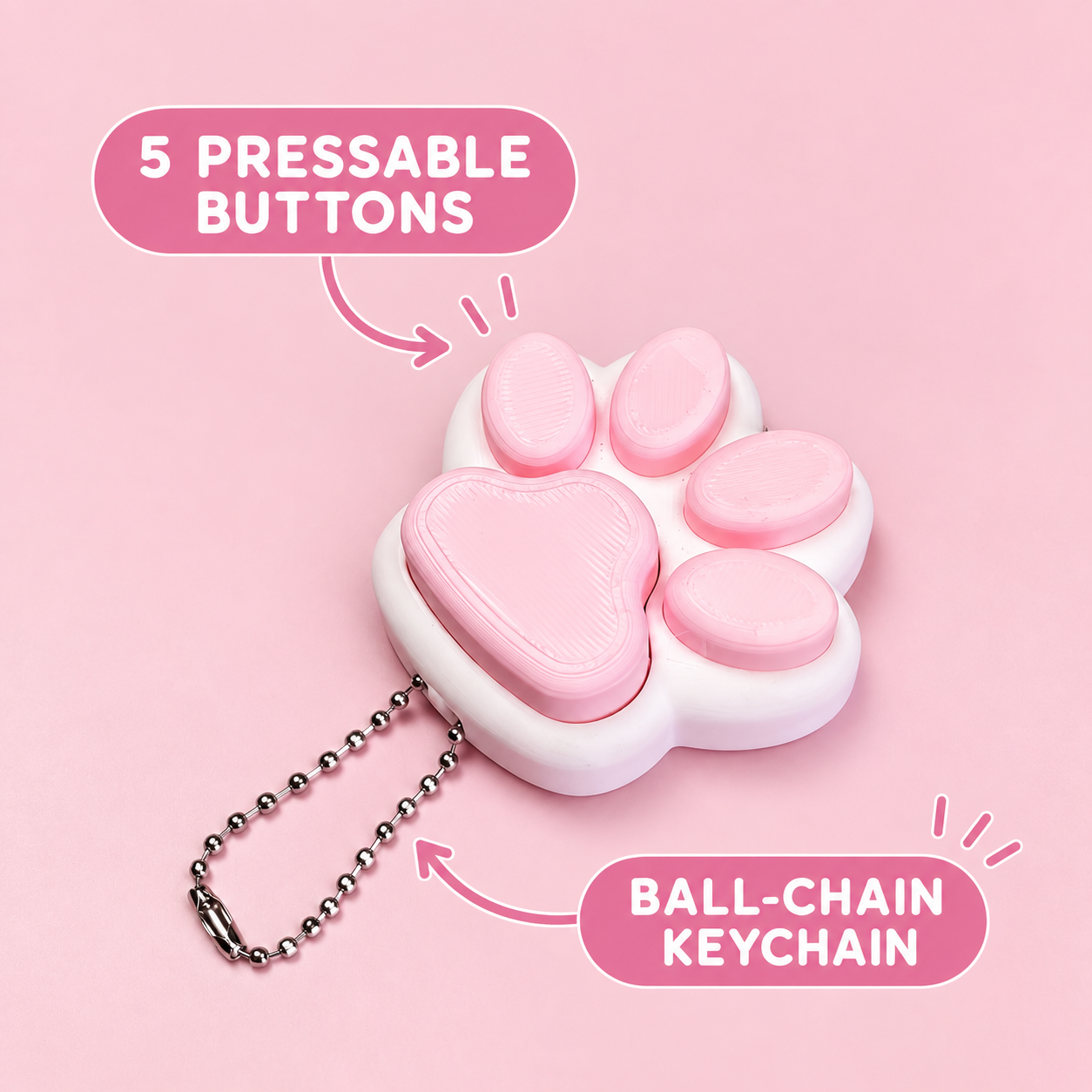 Pink Cat Paw Press Fidget Keychain（写真2枚目）