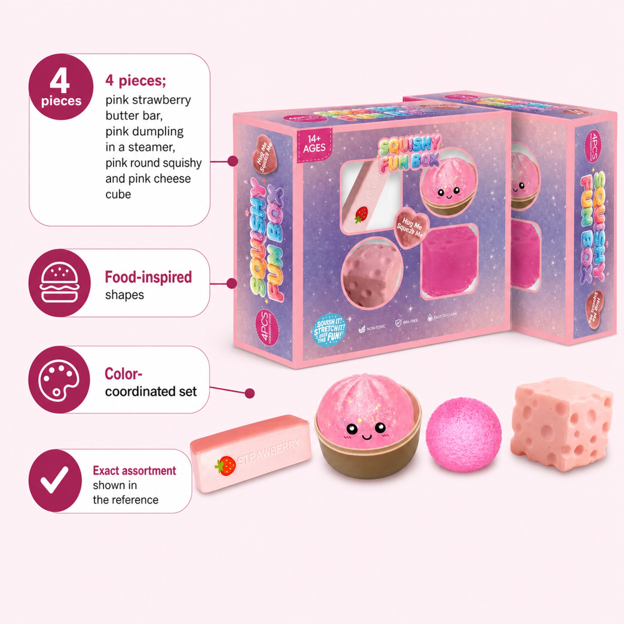 Pink Squishy Fun Box – 4-Piece Mystery Set (foto 2)