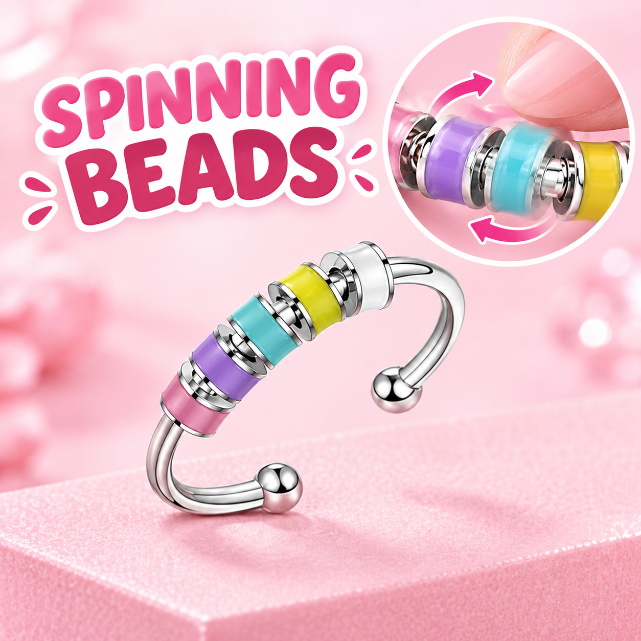 Rainbow Bead Spinner Fidget Ring — alternate view