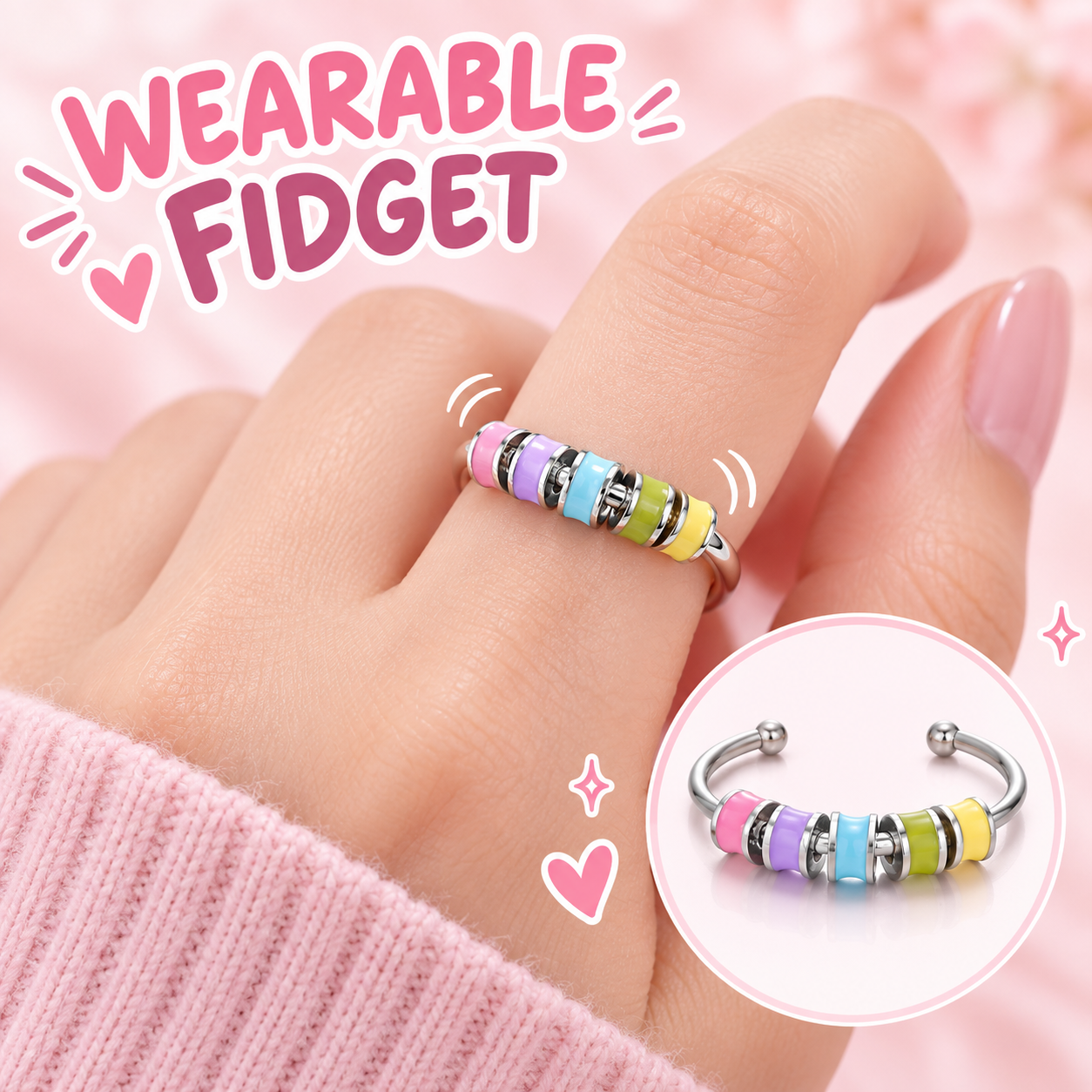 Rainbow bead spinner fidget ring image 3