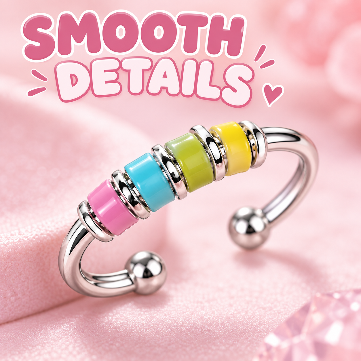 Rainbow bead spinner fidget ring image 4