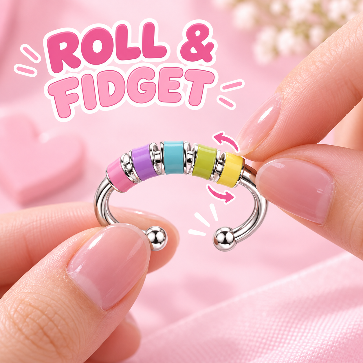 Rainbow bead spinner fidget ring image 5