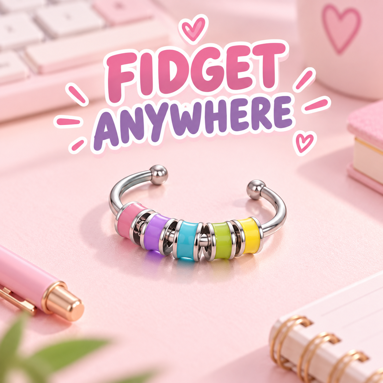 Rainbow bead spinner fidget ring image 6