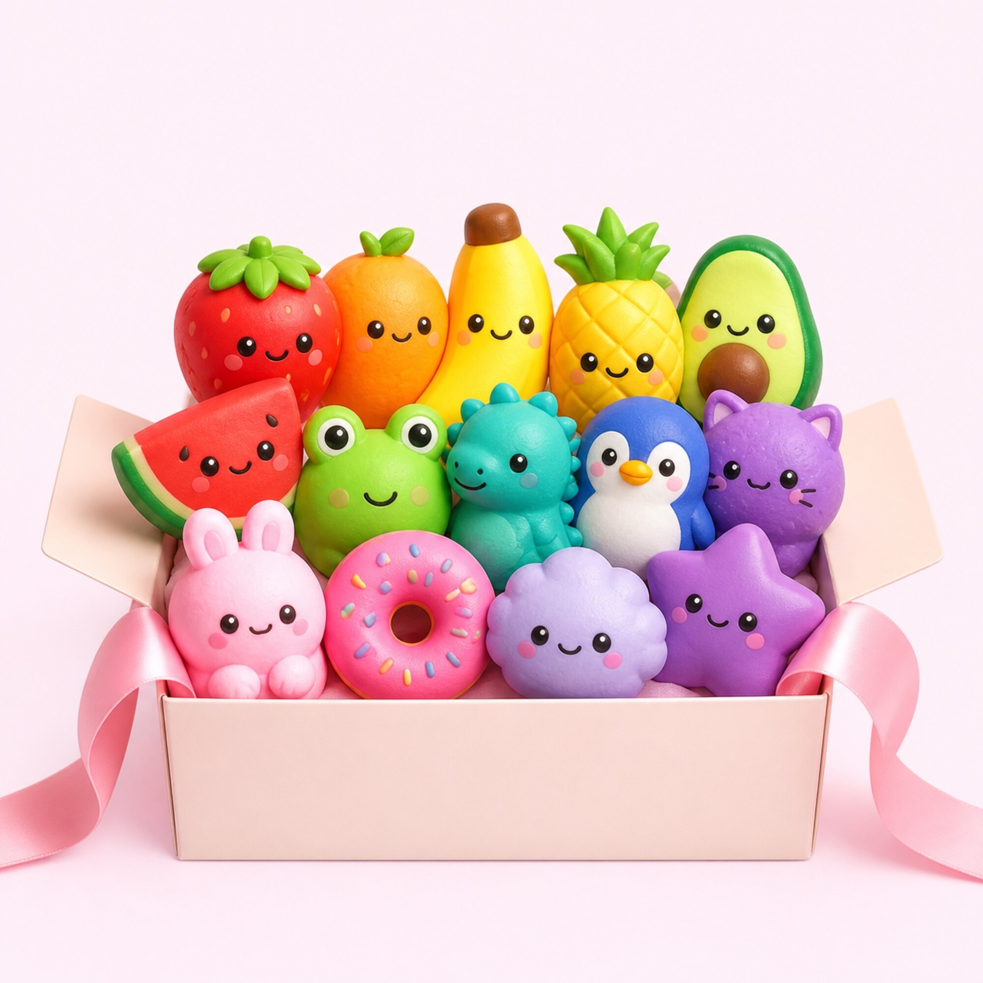 Rainbow squishy mystery box with colorful assorted squishies