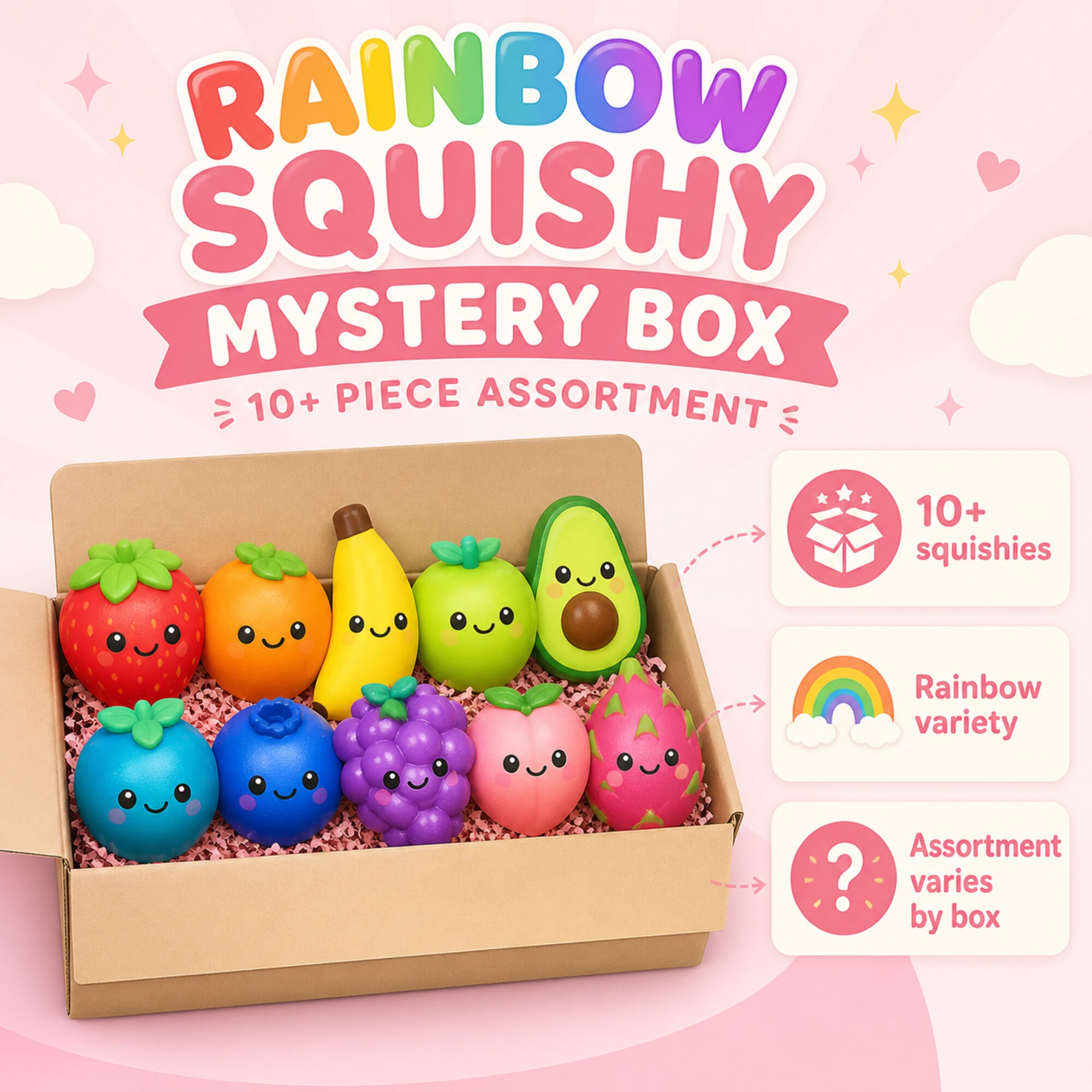 Rainbow Squishy Mystery Box – 10+ Piece AssortmentphotoSuffix
