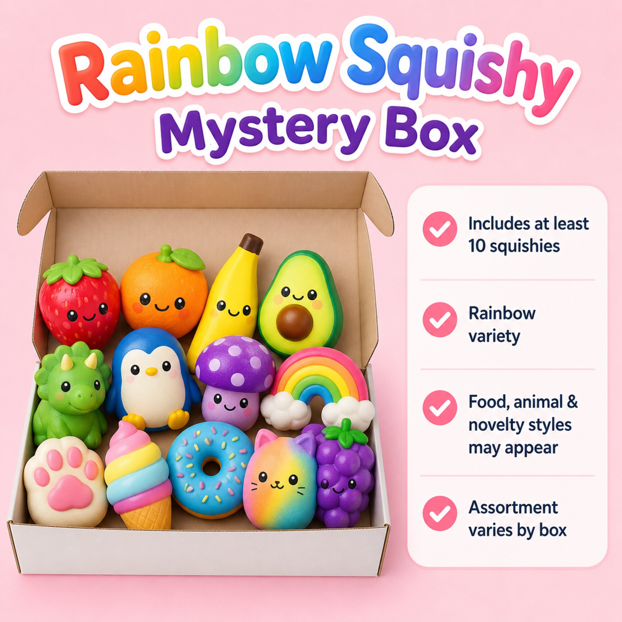 Rainbow Squishy Mystery Box – 10+ Piece Assortment (foto 5)