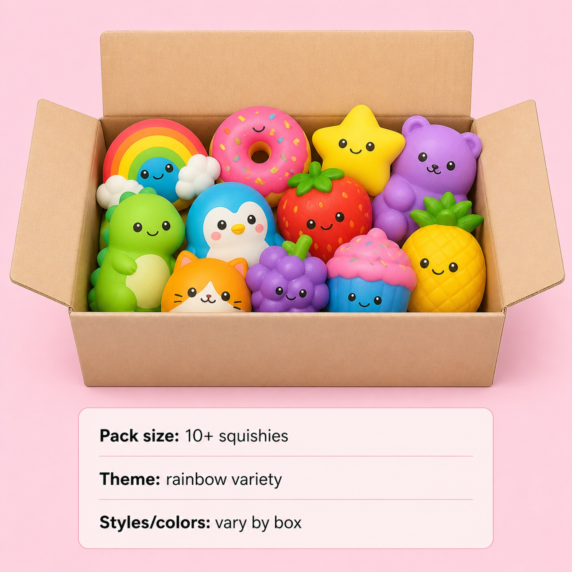 Rainbow Squishy Mystery Box – 10+ Piece AssortmentphotoSuffix