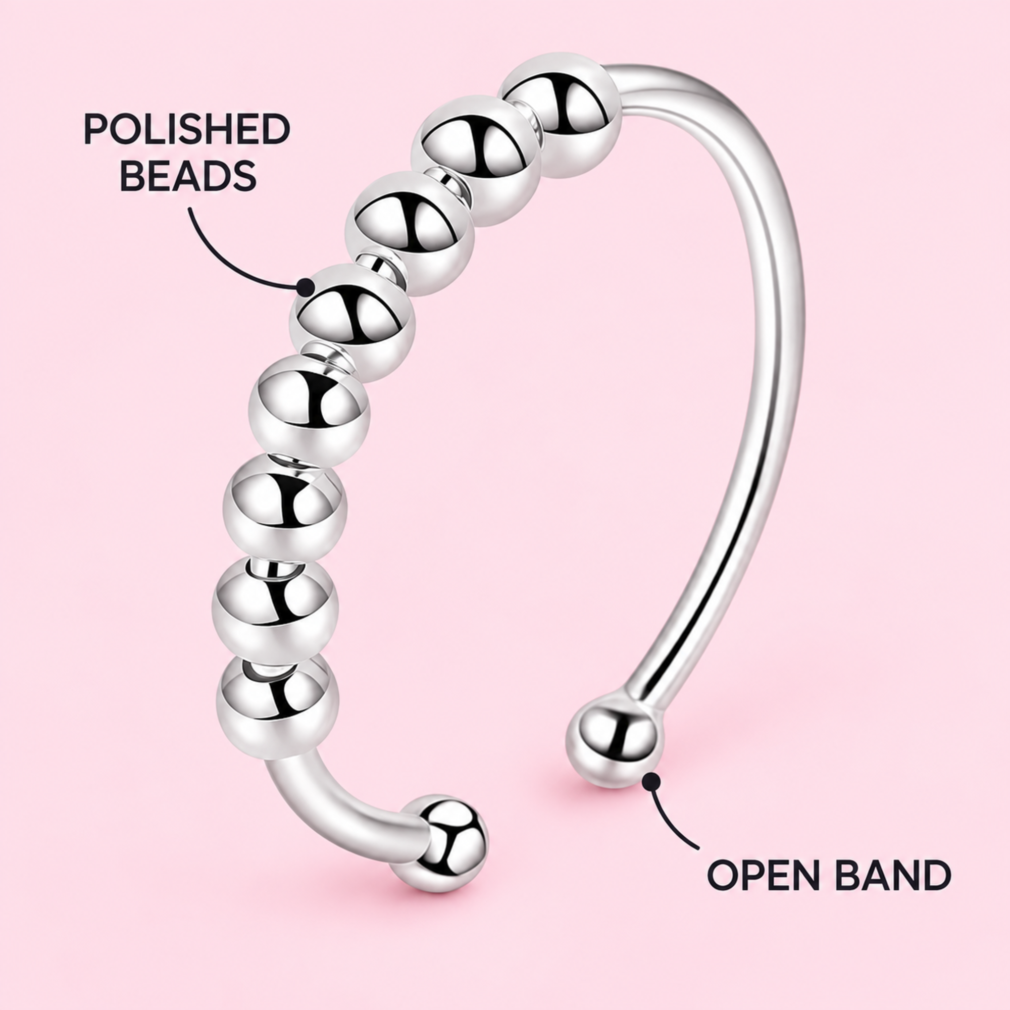 Silver Rolling Bead Fidget RingphotoSuffix
