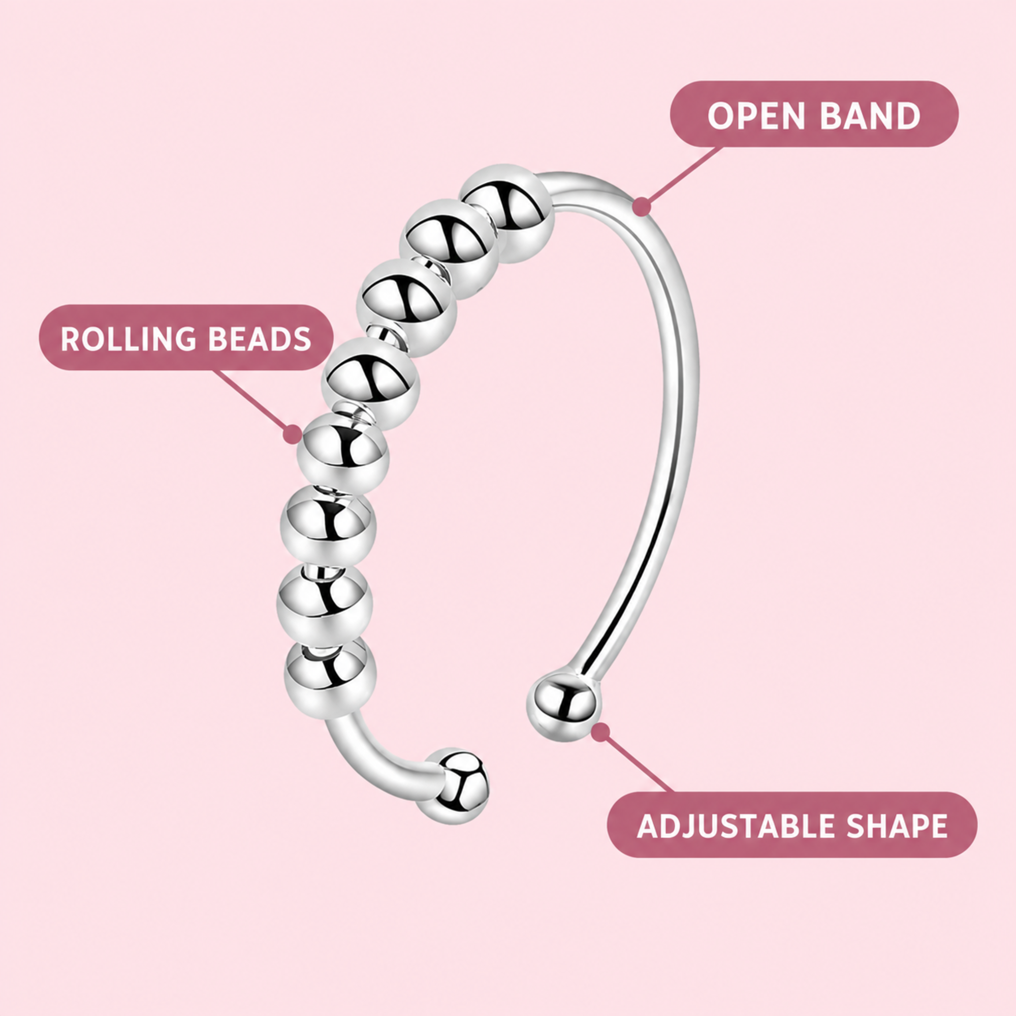 Silver Rolling Bead Fidget RingphotoSuffix