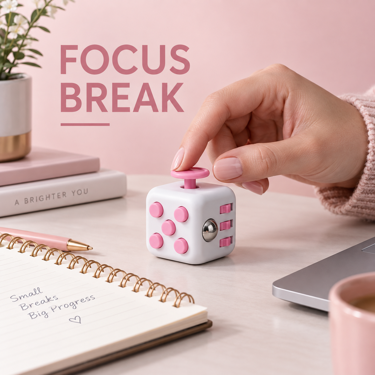 White & Pink Six-Sided Fidget Cube (Foto 4)