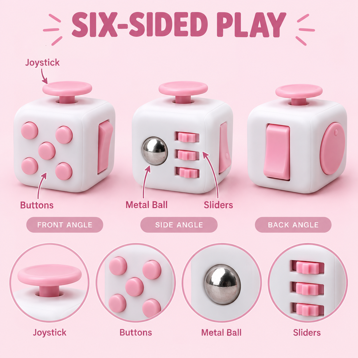 White & Pink Six-Sided Fidget Cube (Foto 5)