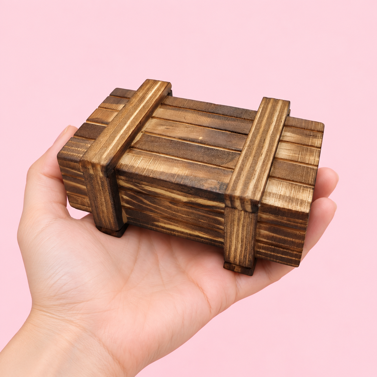 ステンレストークン3種　木箱付き Wooden Cross-Lock Puzzle｜低反発スクイーズ・ストレス解消おもちゃ