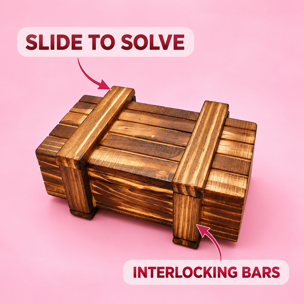 ステンレストークン3種　木箱付き Wooden Cross-Lock Puzzle｜低反発スクイーズ・ストレス解消おもちゃ
