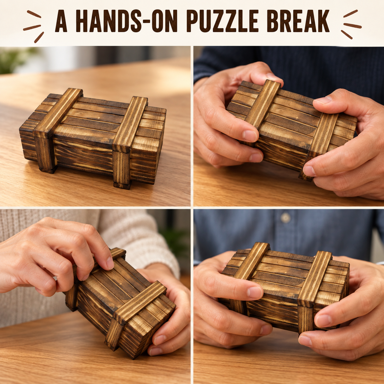 Wooden Cross-Lock Puzzle｜低反発スクイーズ・ストレス解消おもちゃ