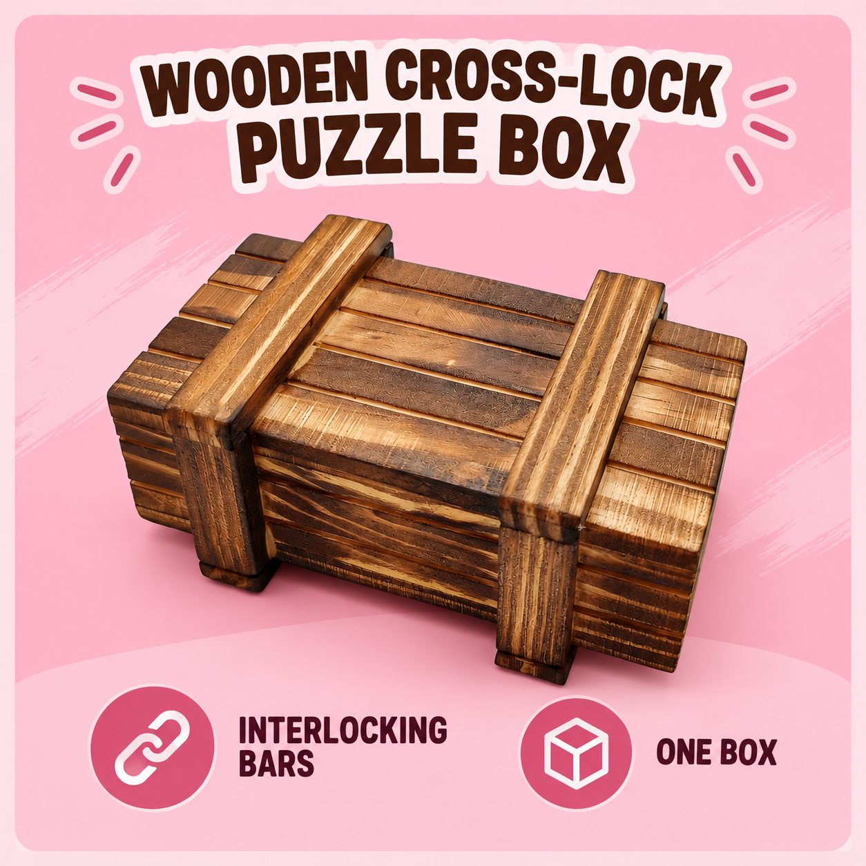 ステンレストークン3種　木箱付き Wooden Cross-Lock Puzzle｜低反発スクイーズ・ストレス解消おもちゃ